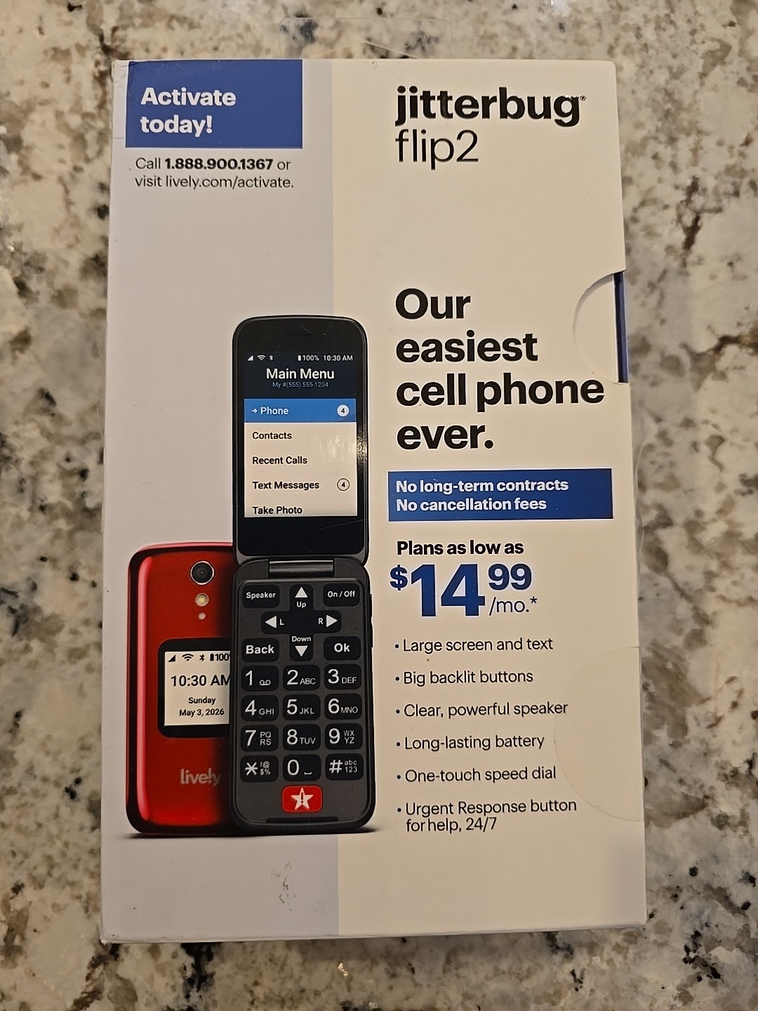 Lively Jitterbug Flip2 Flip Cell Phone for Seniors – Red