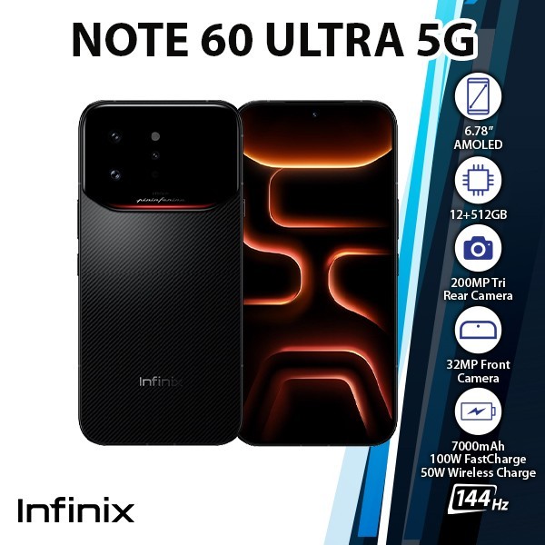 Infinix Note 60 Ultra Android Cell Phone (BLACK/12GB+512GB/Dual SIM/Unlocked)