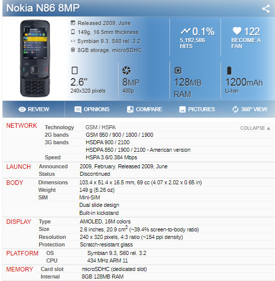 Unlocked Cellphone Nokia N86 Mobile Phone 3G HSDPA 900 / 2100 Original WIFI GPS