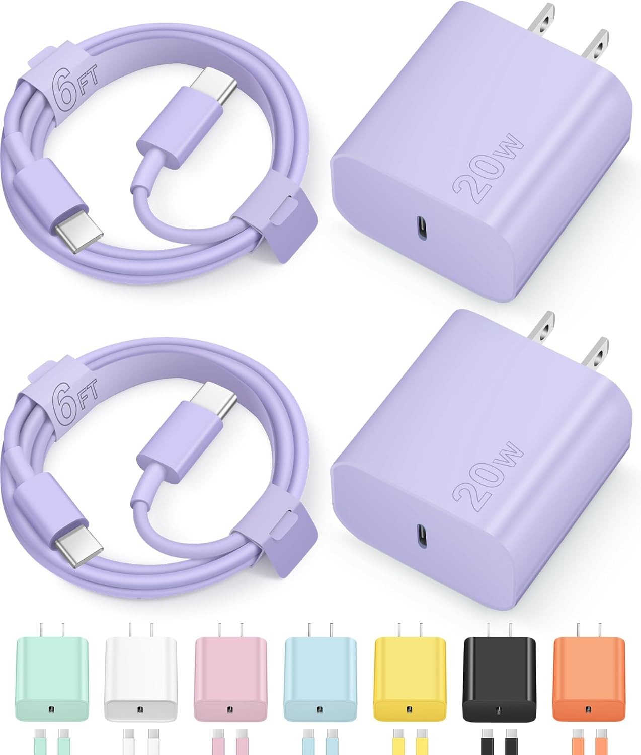 Dual 20W USB-C Fast Charger with 6FT Cable Compatible with iPhone 17/16