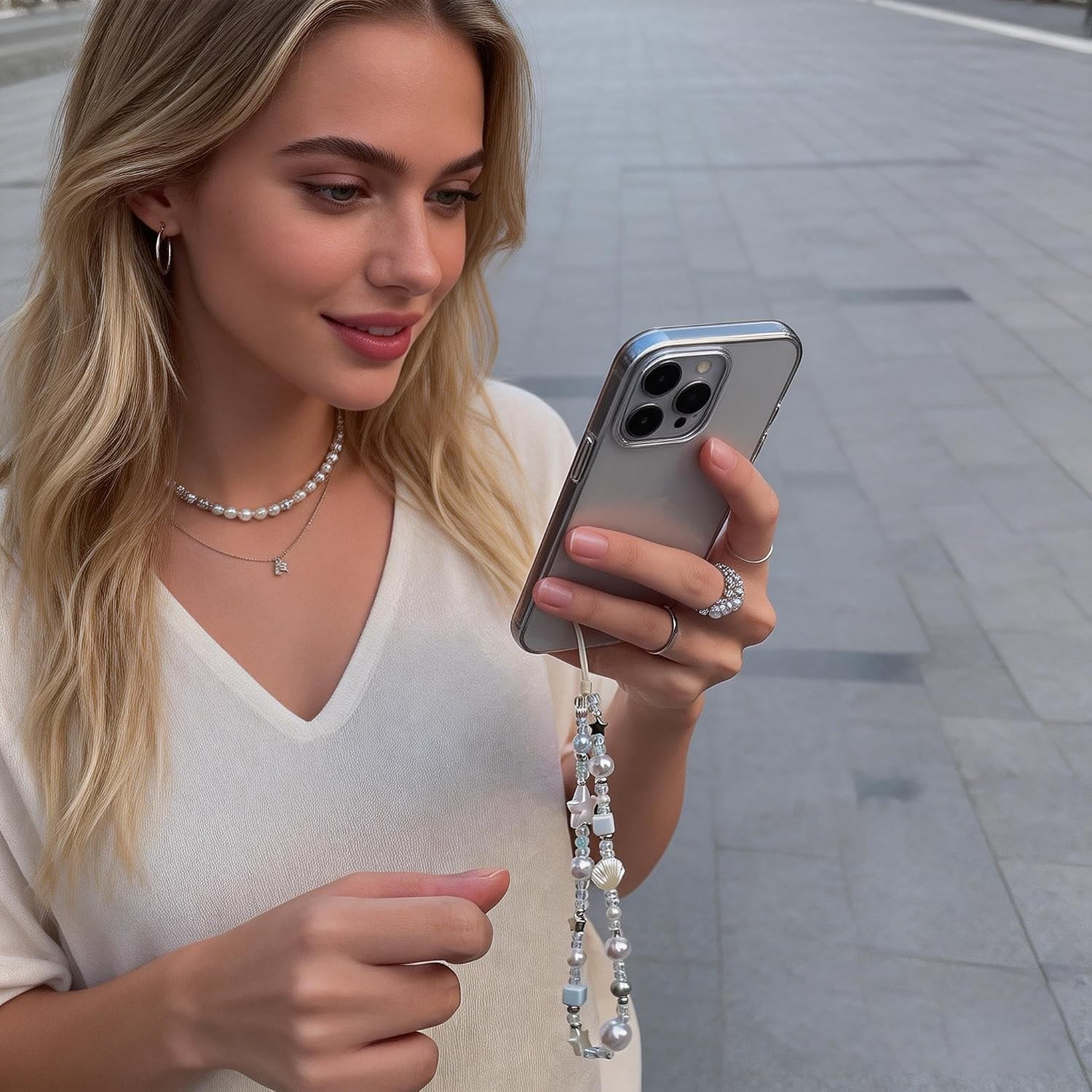 2 Pcs Phone Charm Strap Universal Hand Phone Wrist Strap Lanyard Pearl Beaded Ch