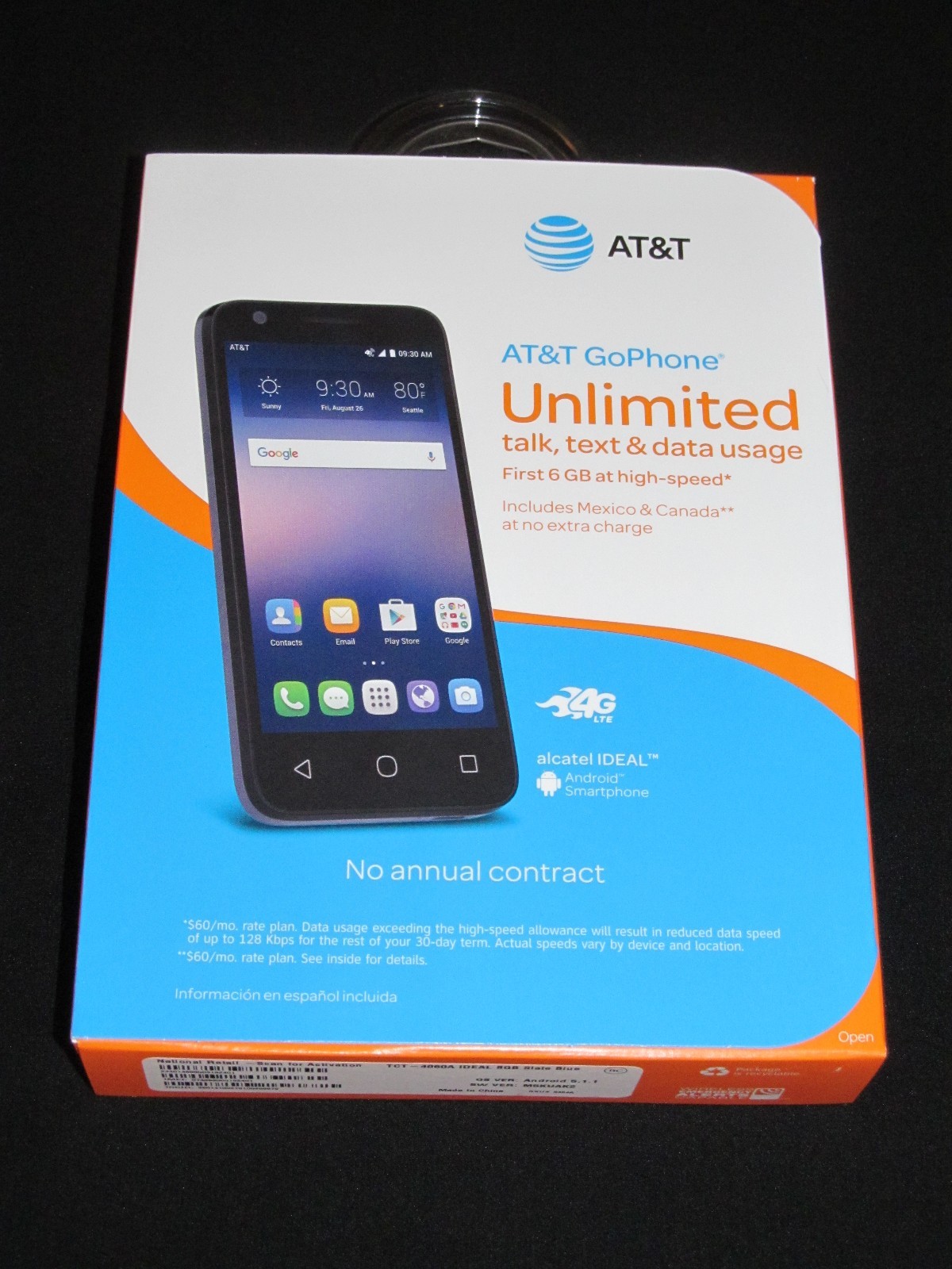 Brand New Sealed At&t Go Phone ALCATEL Ideal 8GB 4.5″ Prepaid Smartphone – Slate