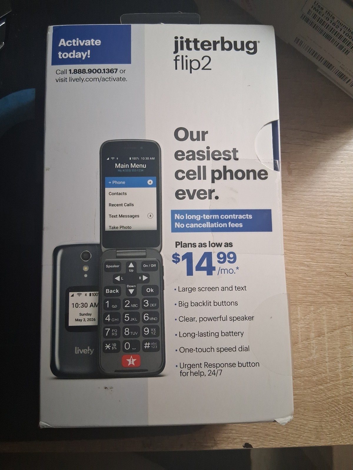 NEW Lively Jitterbug Flip2 Cellphone for Seniors Mobile Phone Black