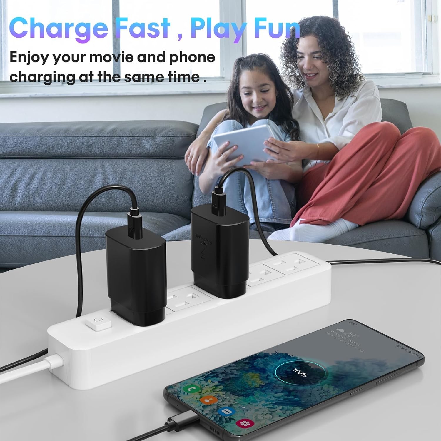 Type C Charger, 3-Pack 25W Super Fast Charging Block with USB C Cable 6FT Black