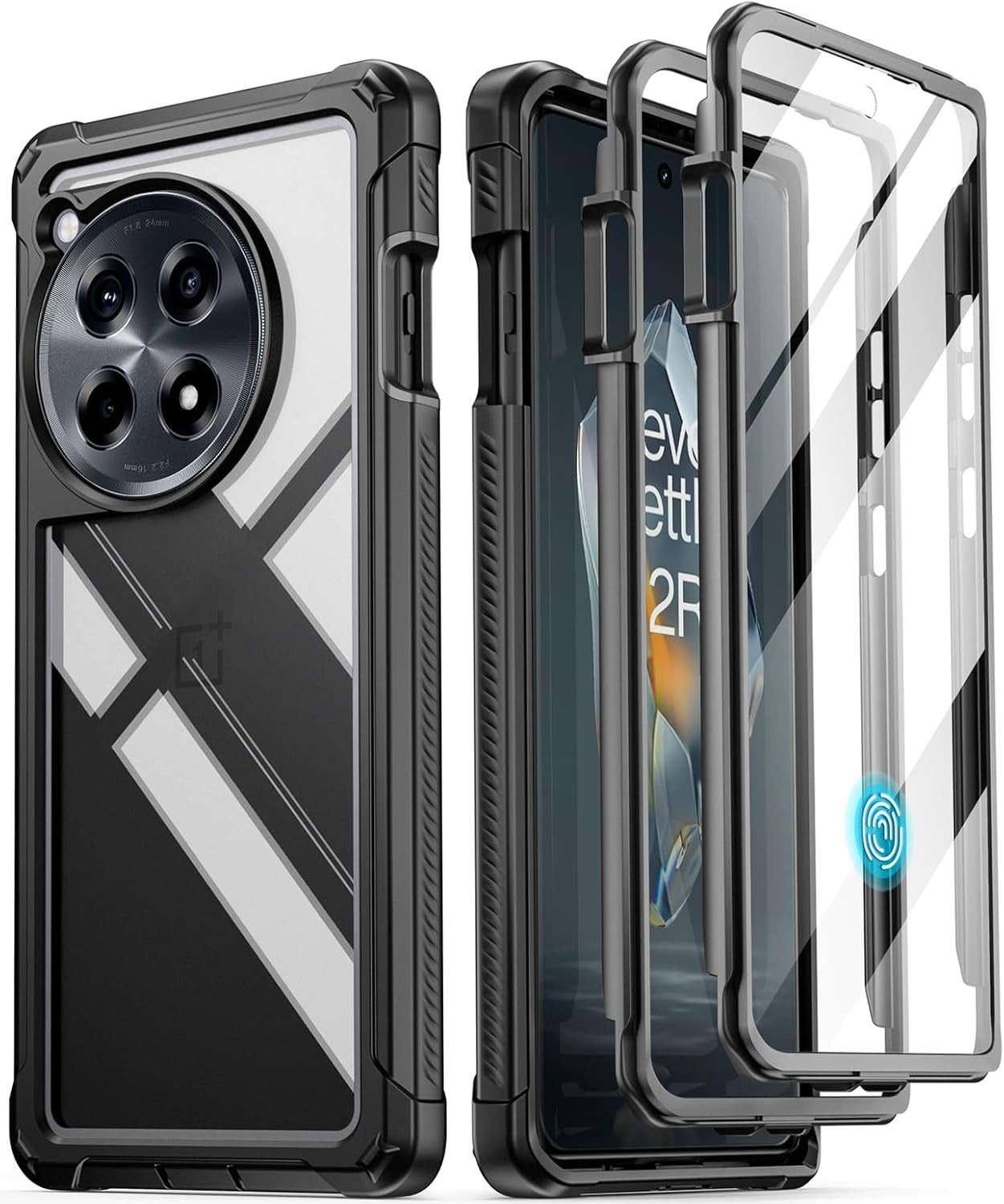 Guardian Case for OnePlus 12R 5G (2024), Built-in Screen Protector, Black/Clear