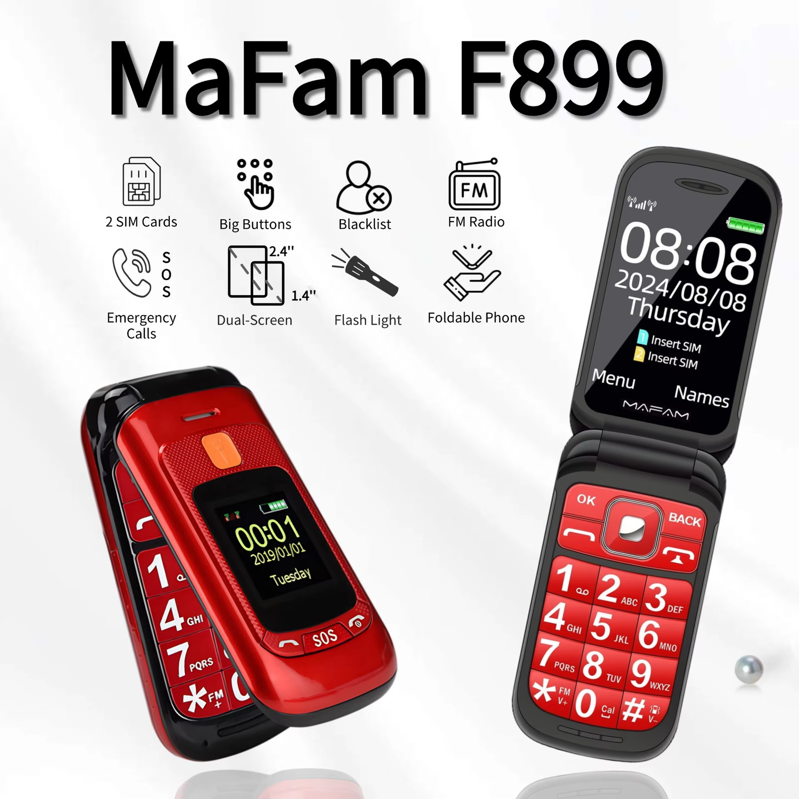 Senior Flip Dual Display Mobile Phone for Elderly Two SIM Card Large Button Spee