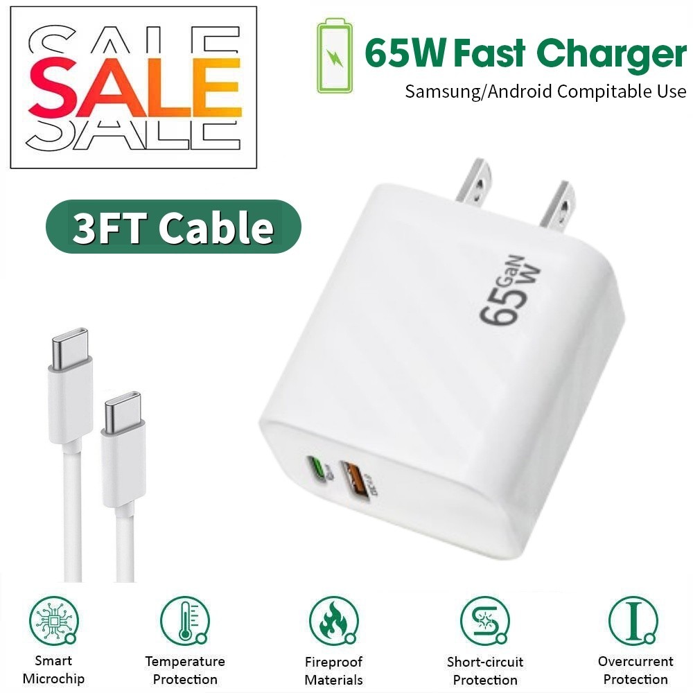3FT Charger Cable Type c&65W Super Fast Wall Adapter For Samsung Galaxy S23 S22
