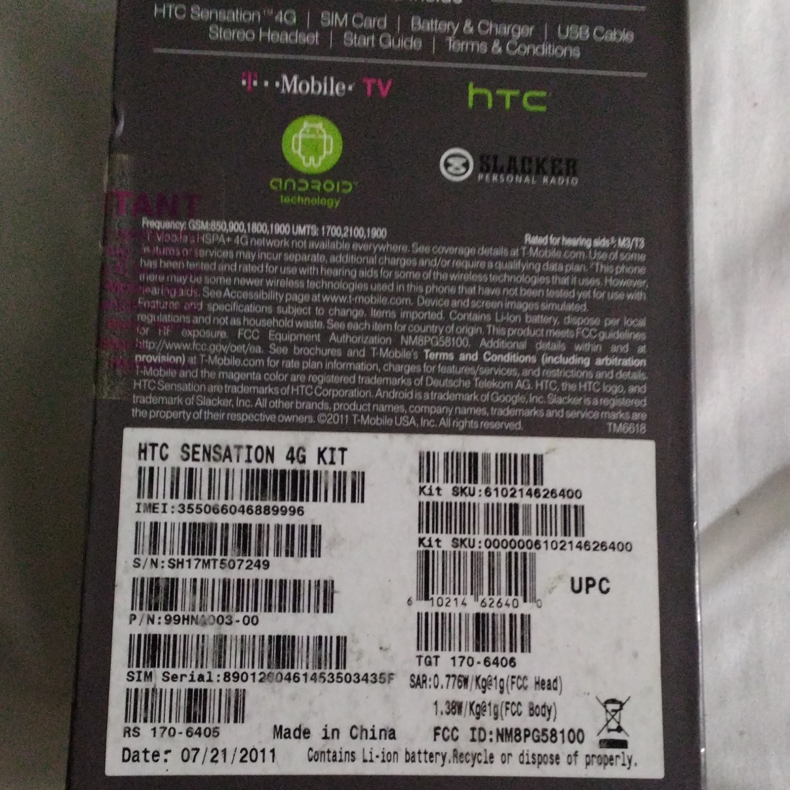 HTC Sensation 4G Black 4GB Android T-Mobile 4G Wi-Fi Dual Core 8MP w/ Box
