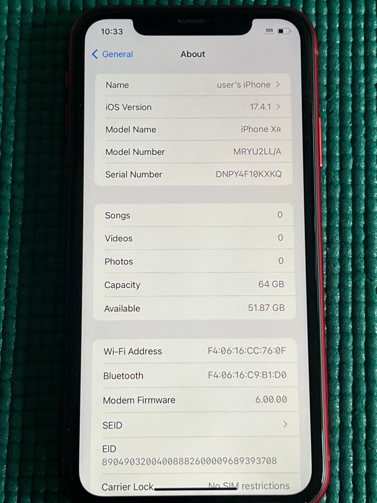 Apple iPhone XR – 64GB – Red (Unlocked) A1984 (CDMA + GSM)