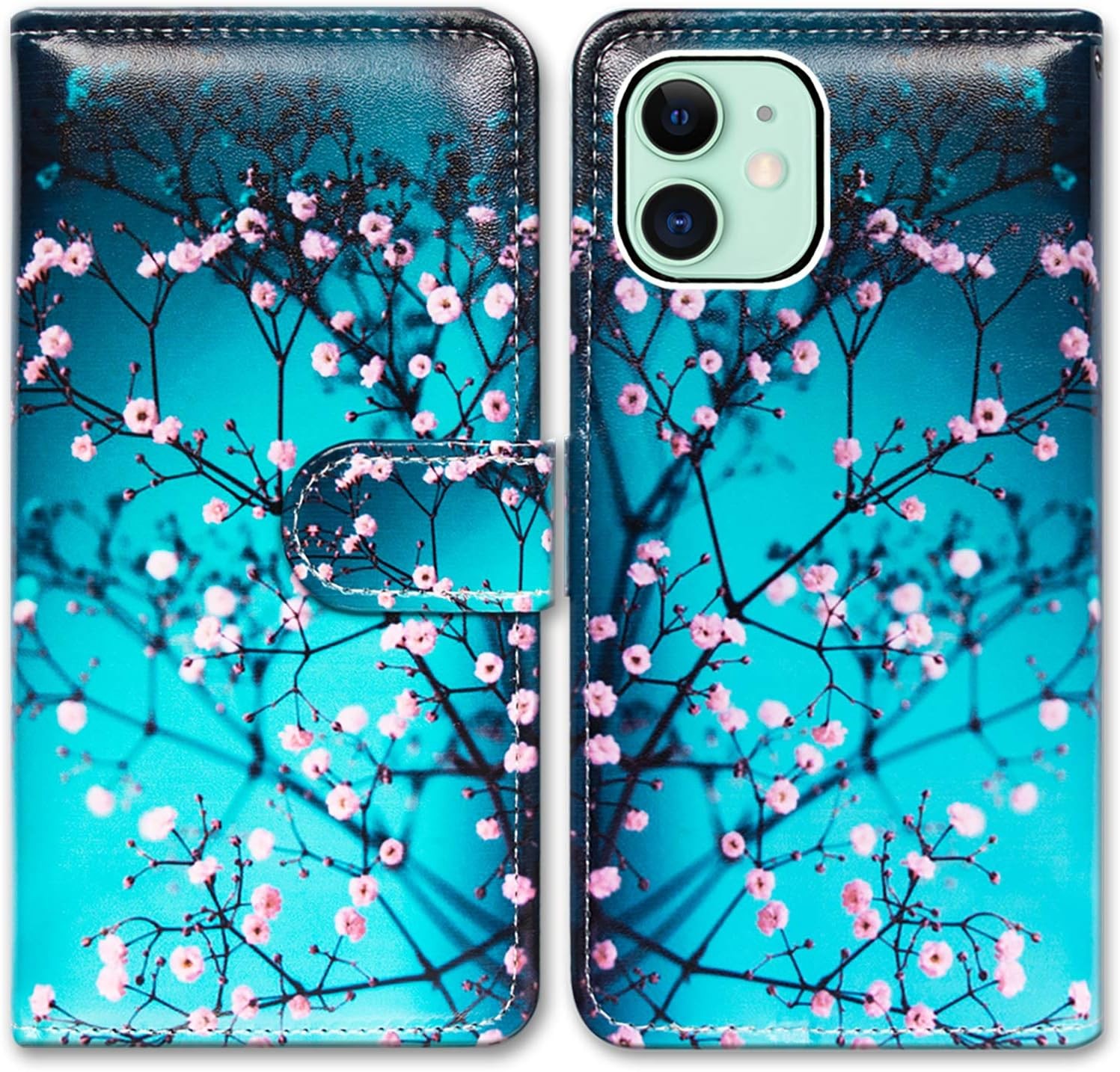 Case for iPhone 13, Plum Blossom Flower Leather Flip Wallet Cover with Card Slot