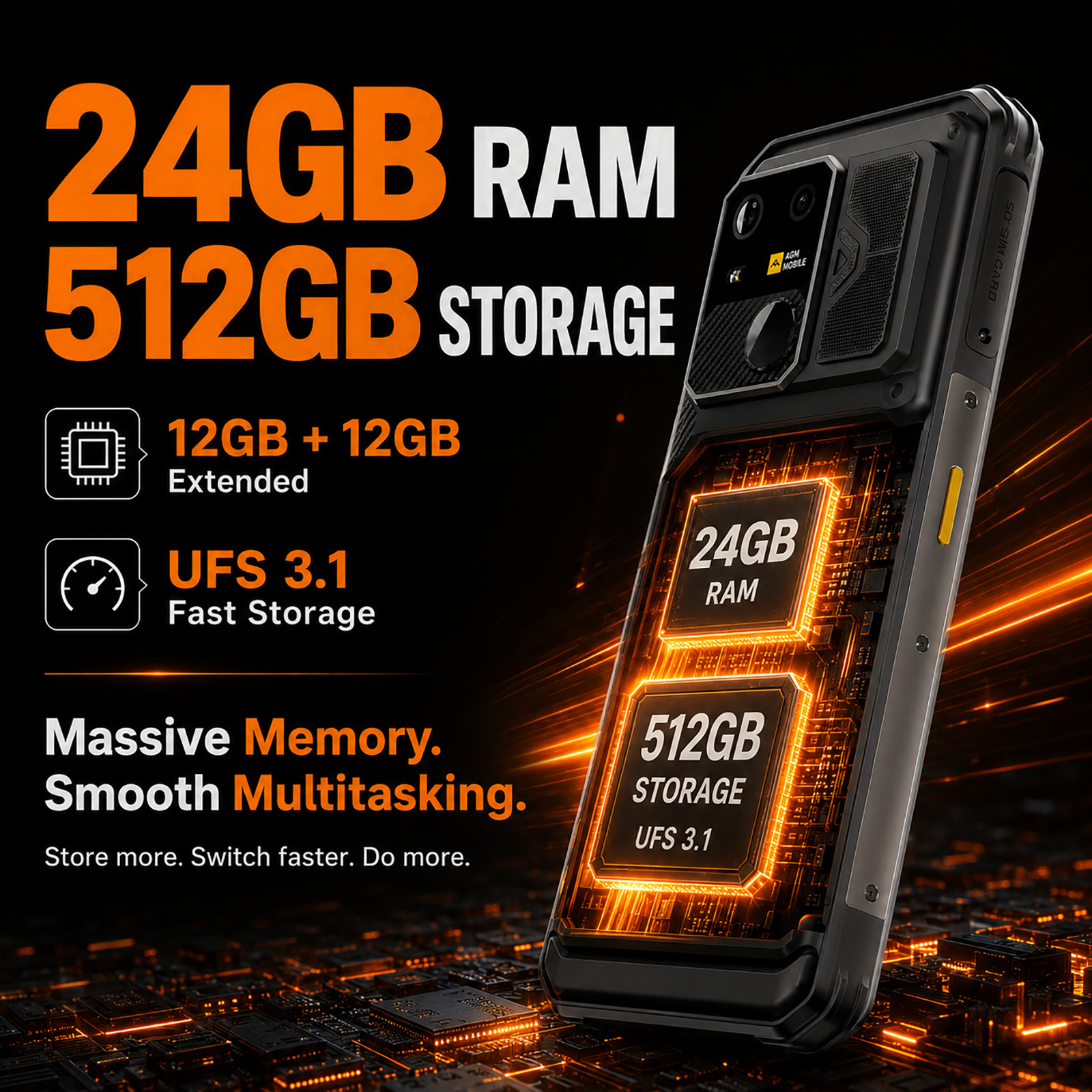 AGM G3 Weight 375g Rugged Smartphone Android15 24GB + 512GB 6.72″ 120Hz 10000mAh