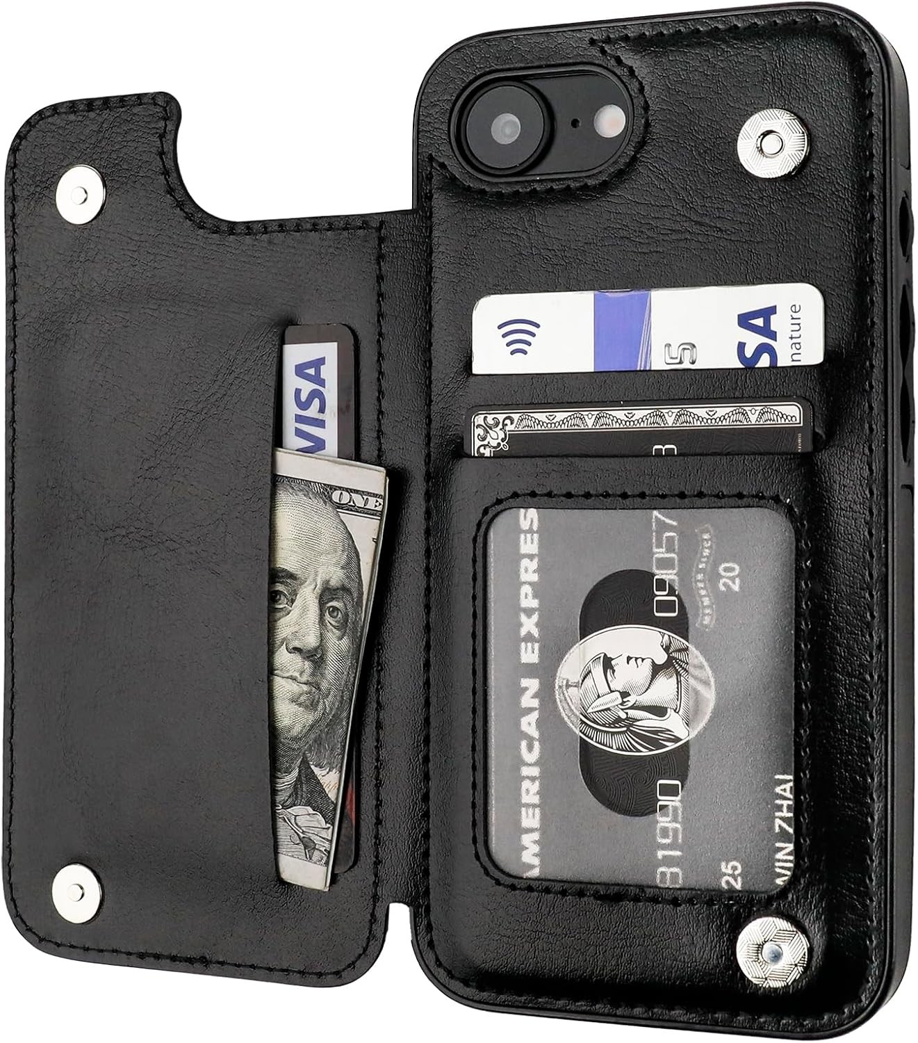 iPhone 17e/16e Wallet Case with Card Holder, PU Leather Kickstand, Shockproof Co