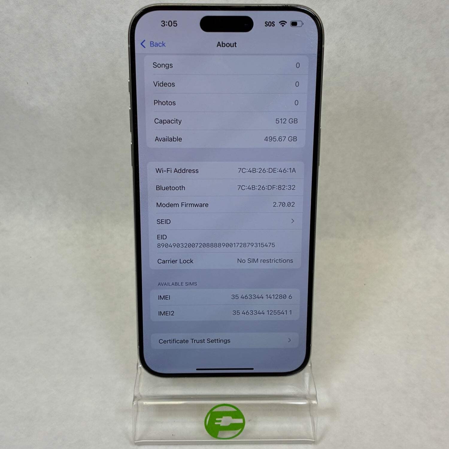 Unlocked Apple iPhone 15 Pro Max 512GB 18.6.2 White MU6C3LL/A