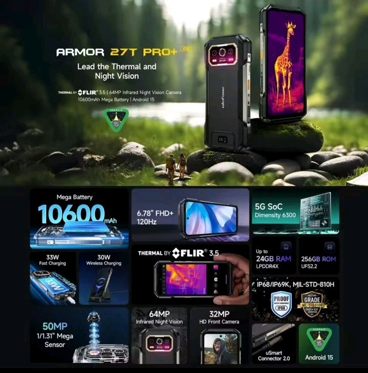 Ulefone Armor 27T PRO+ 5G Rugged Phone Thermal Imaging 24G/256G Night VN 10600mA