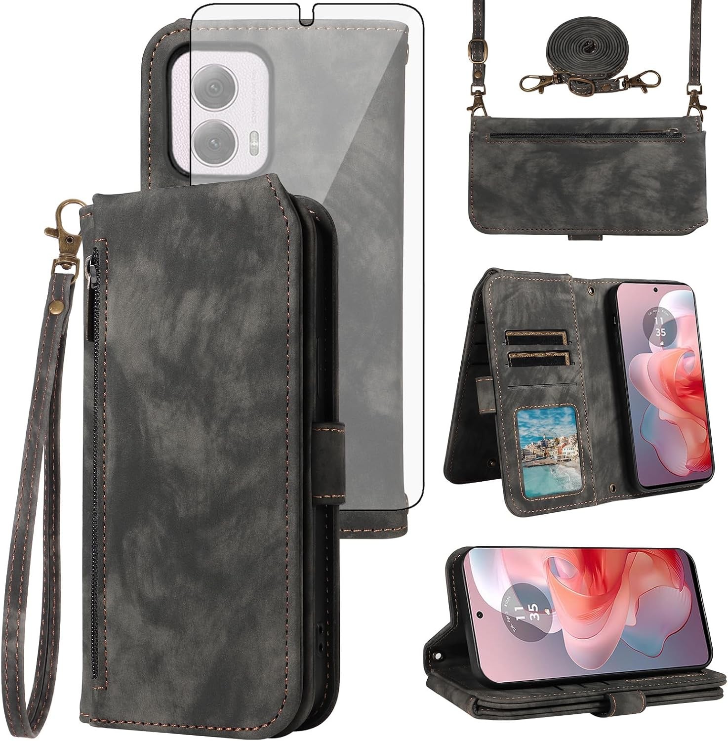 Phone Case for Motorola Moto G Power 5G 2024 Wallet Cell Cover with Lanyard Stra