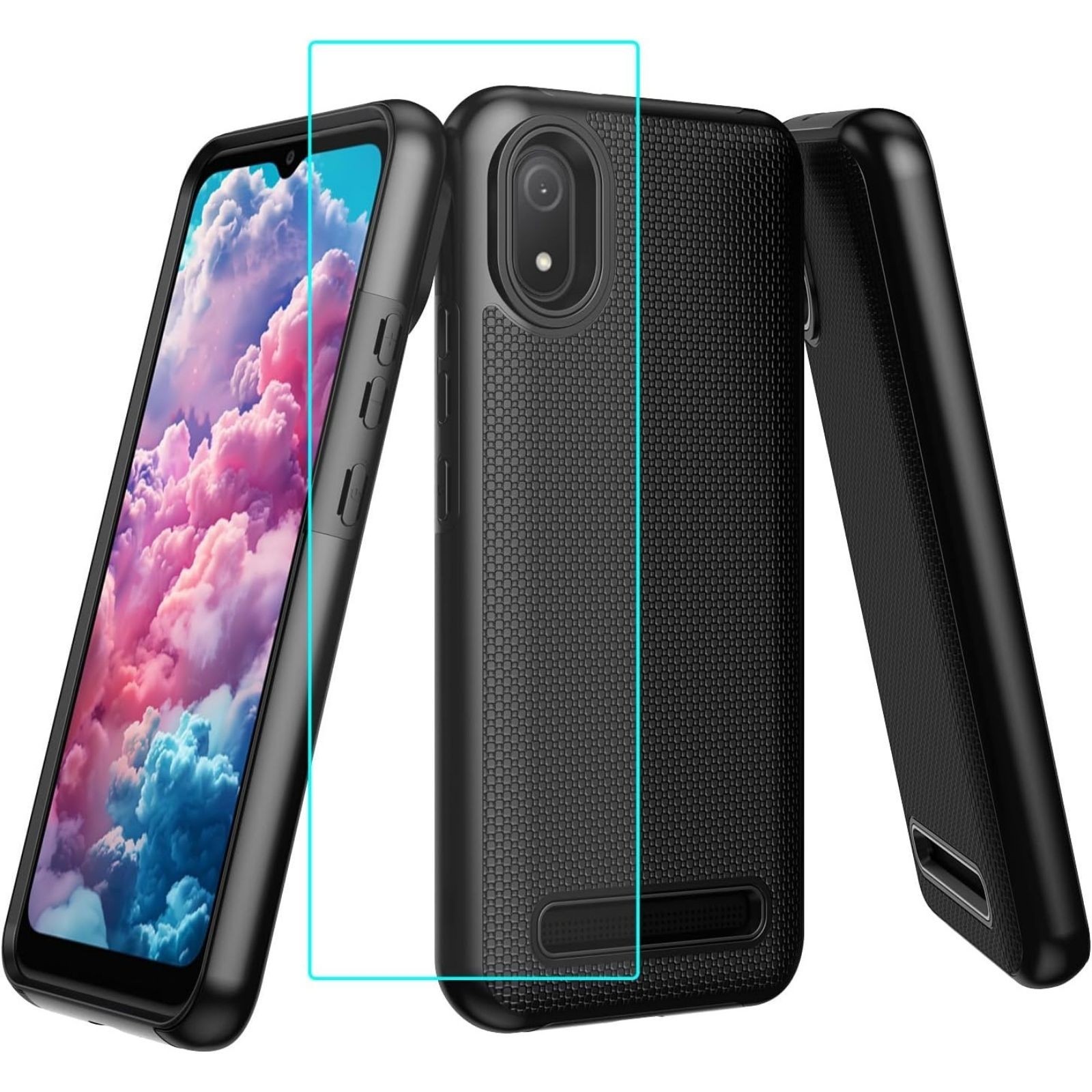 Cloud Mobile Stratus C8 Phone Case with Screen Protector, Heavy Duty Black Cover