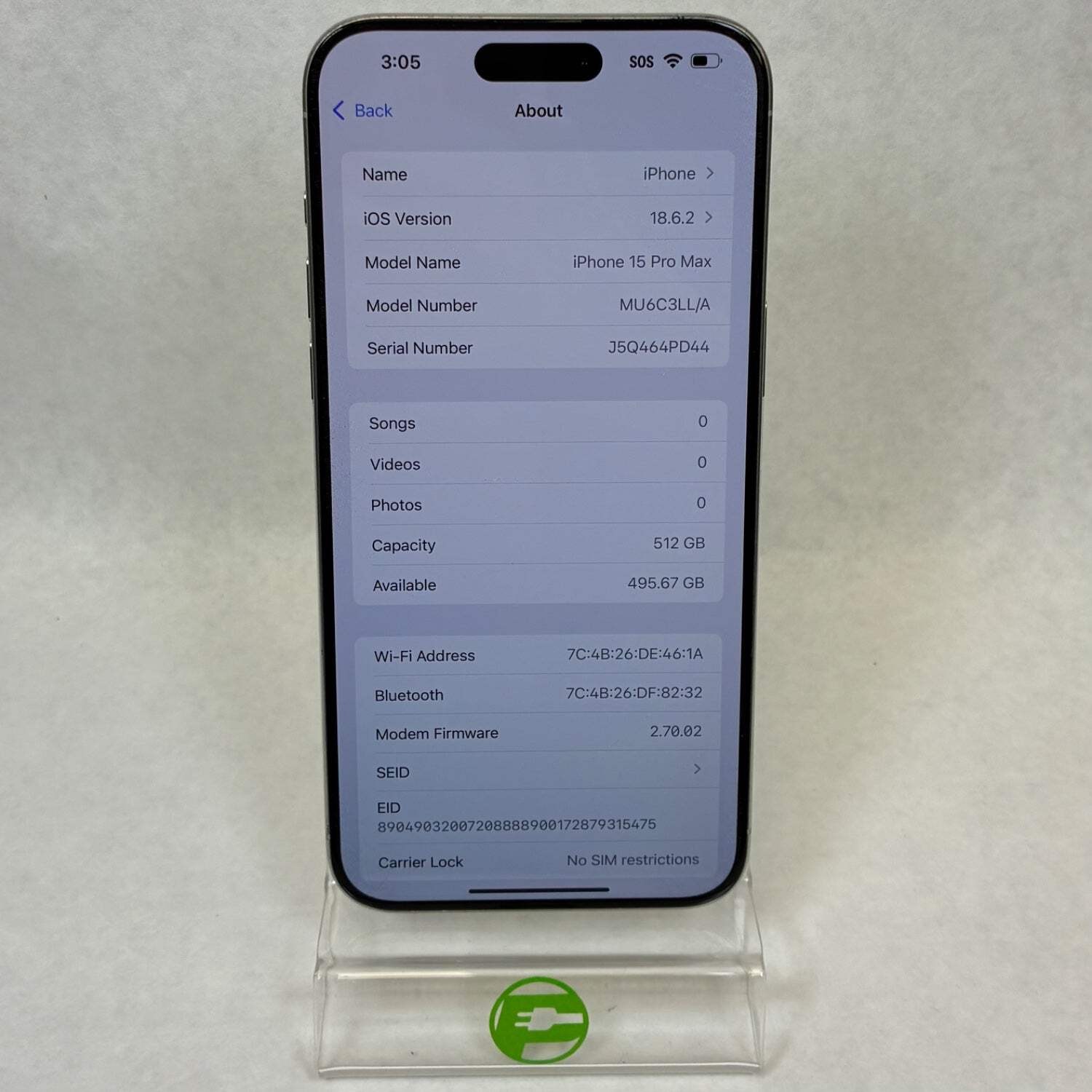 Unlocked Apple iPhone 15 Pro Max 512GB 18.6.2 White MU6C3LL/A