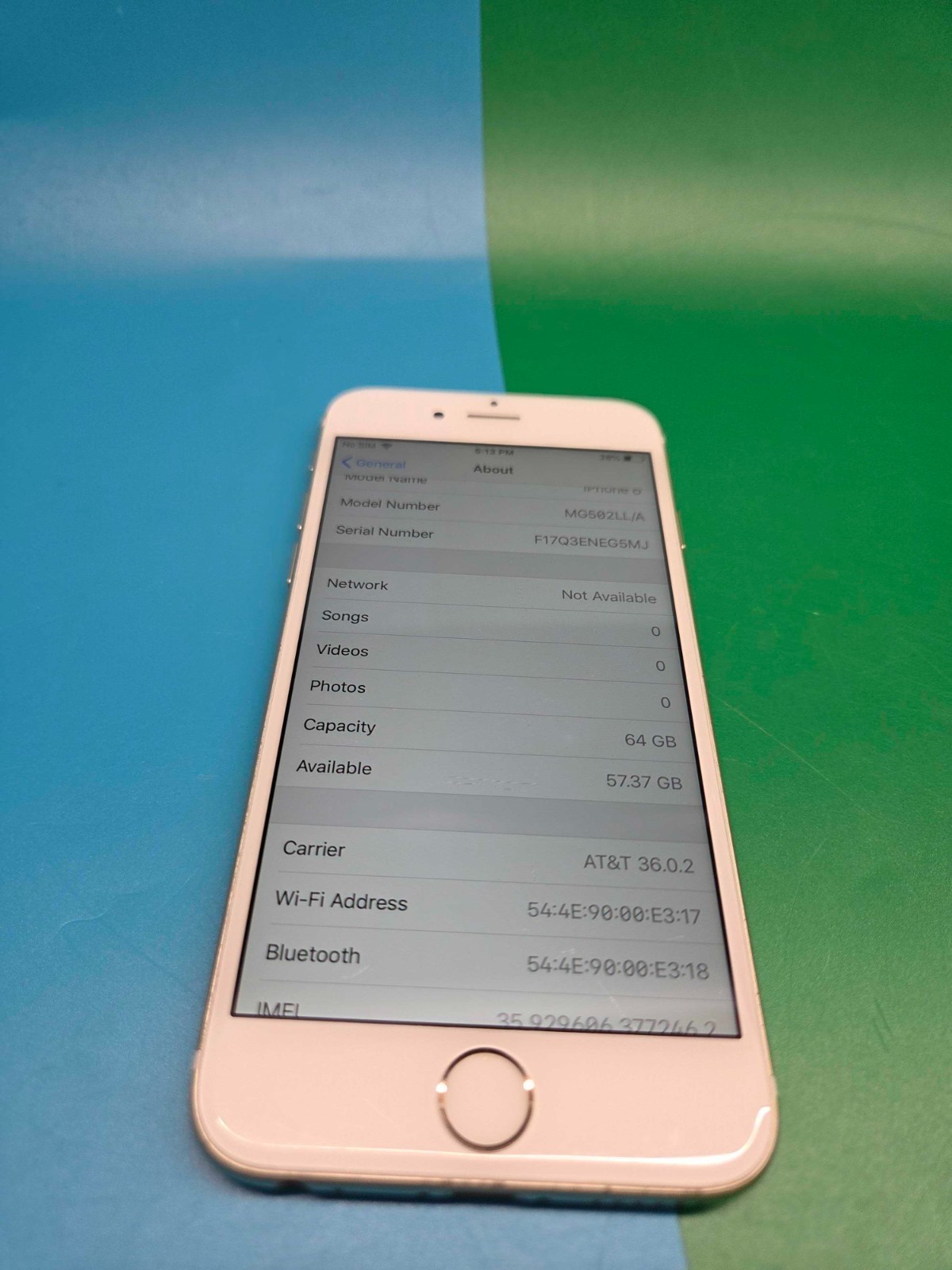 Apple iPhone 6 Cell Phone A1549 AT&T Gold/White- 64GB 88% Battery Health