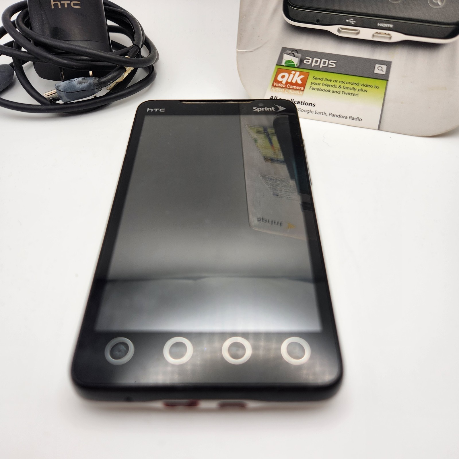 HTC Evo 4G – White (Sprint) Tested Works With All Paper Work And Box No SD Card