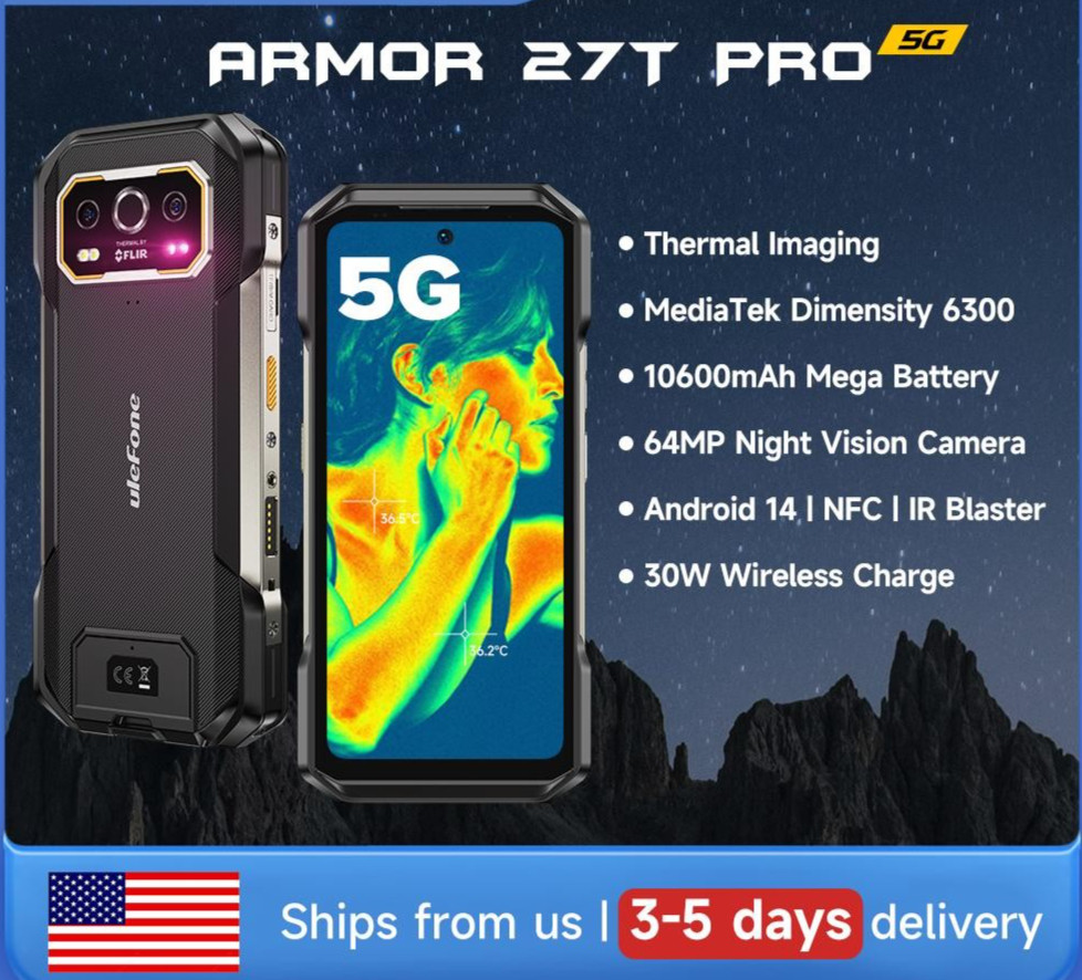 Ulefone Armor 27T PRO 5G Rugged Phone Thermal Imaging 24GB/256G 64MP NV 10600mAh