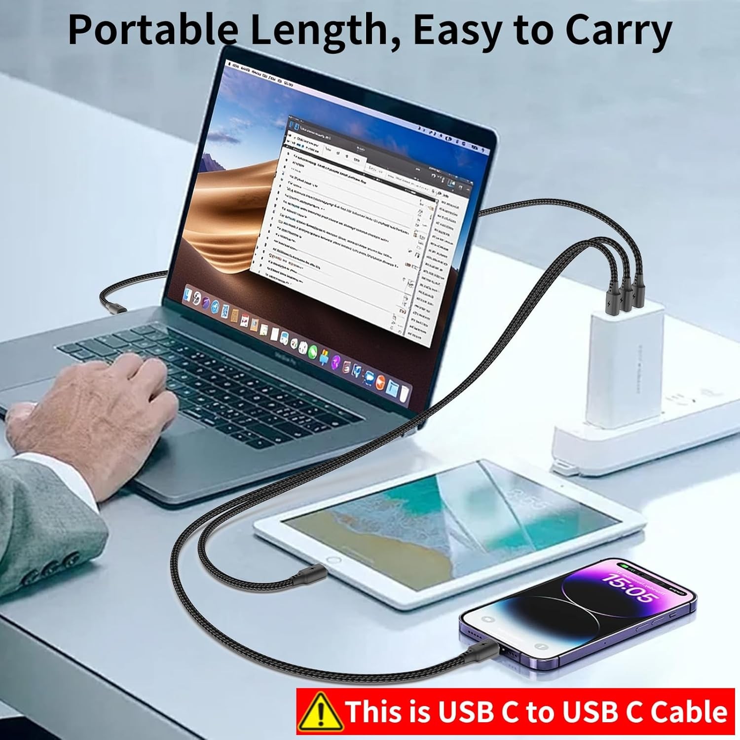 18-Inch Fast Charging USB C to USB C Cables, 3-Pack Nylon Braided 1.5ft