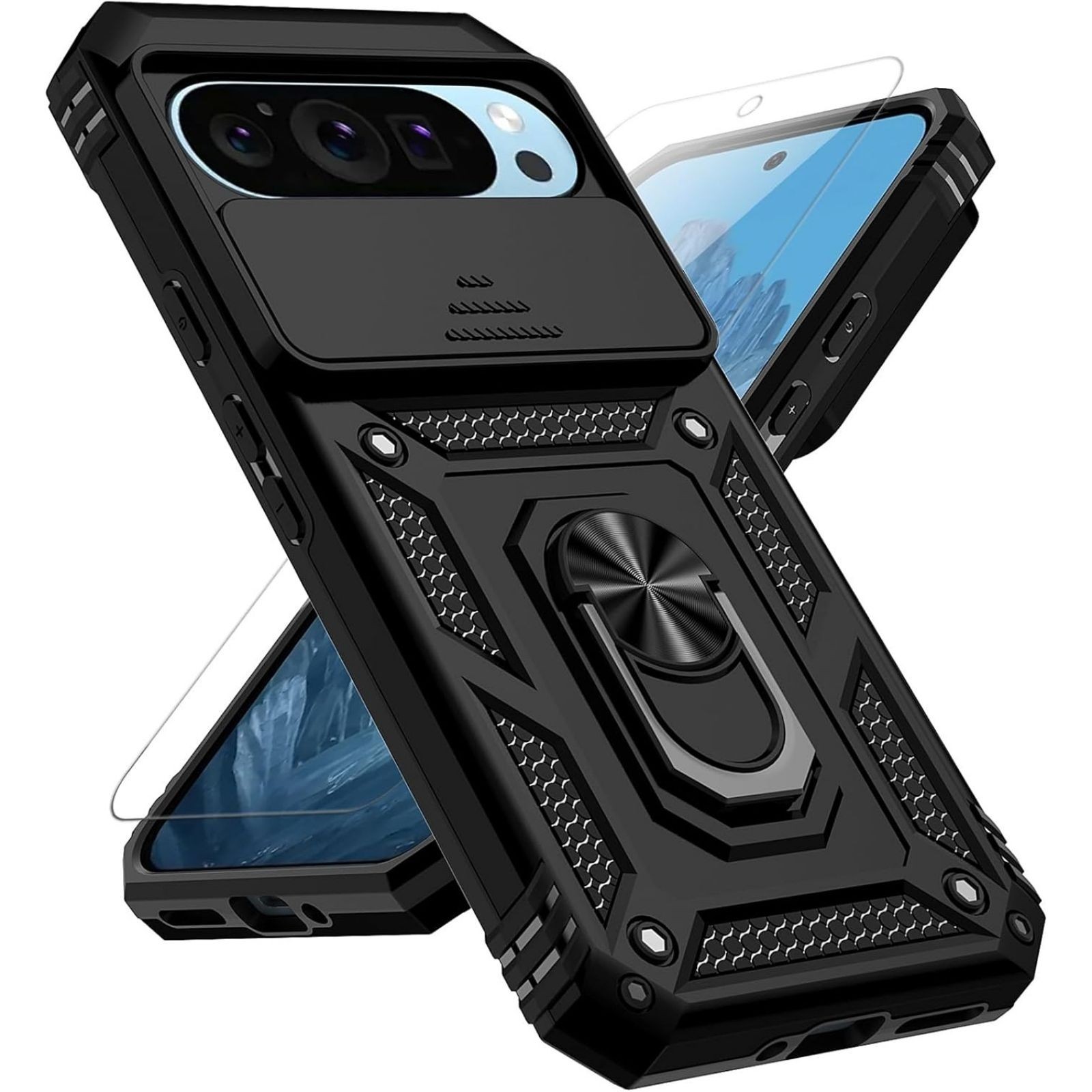 Case for Google Pixel 9 Pro XL w/ Ring Holder Kickstand & 1x Screen Protector
