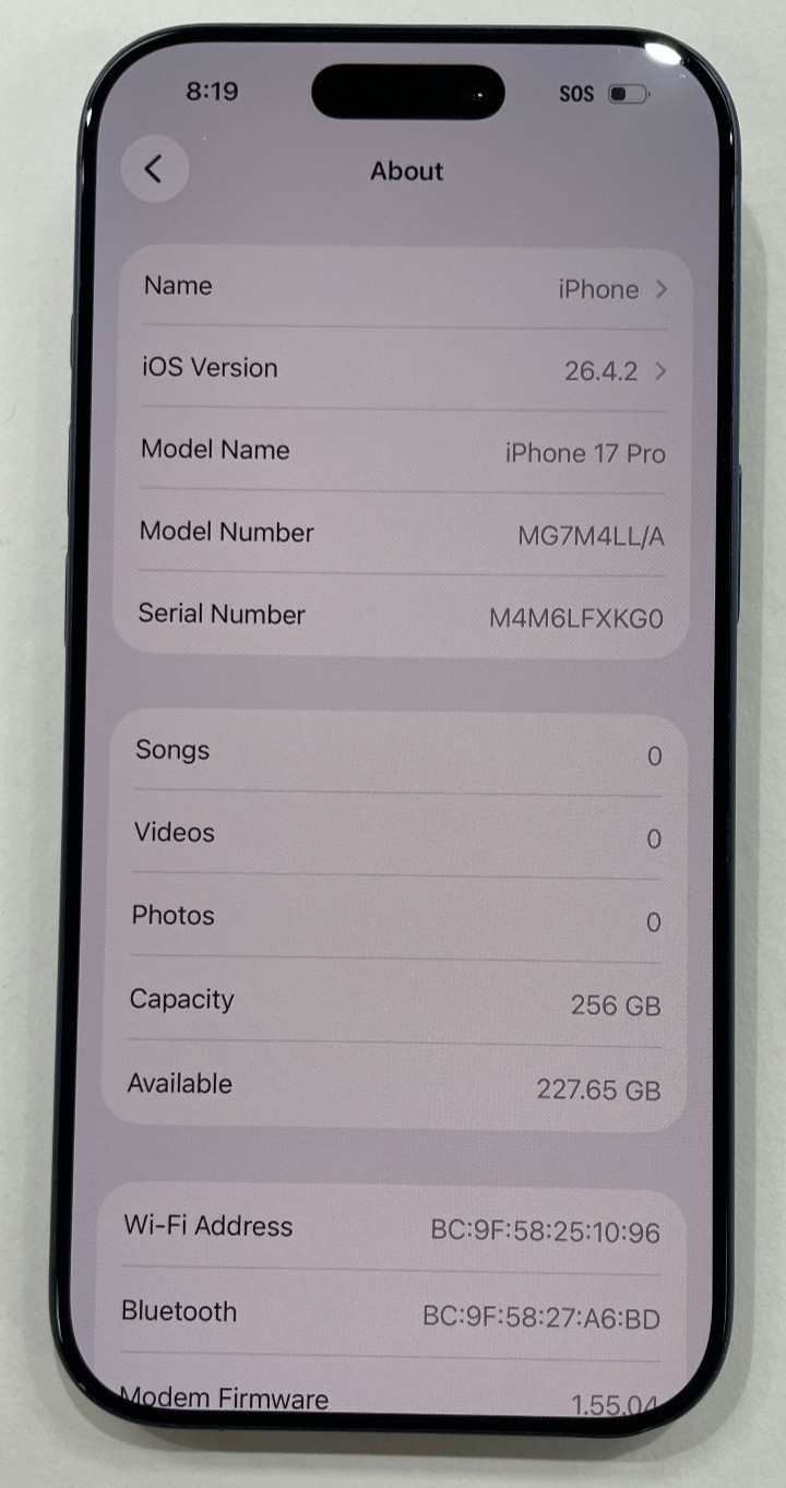 Apple iPhone 17 Pro 256GB Deep Blue MG7M4LL/A AT&T Locked, 100% Battery