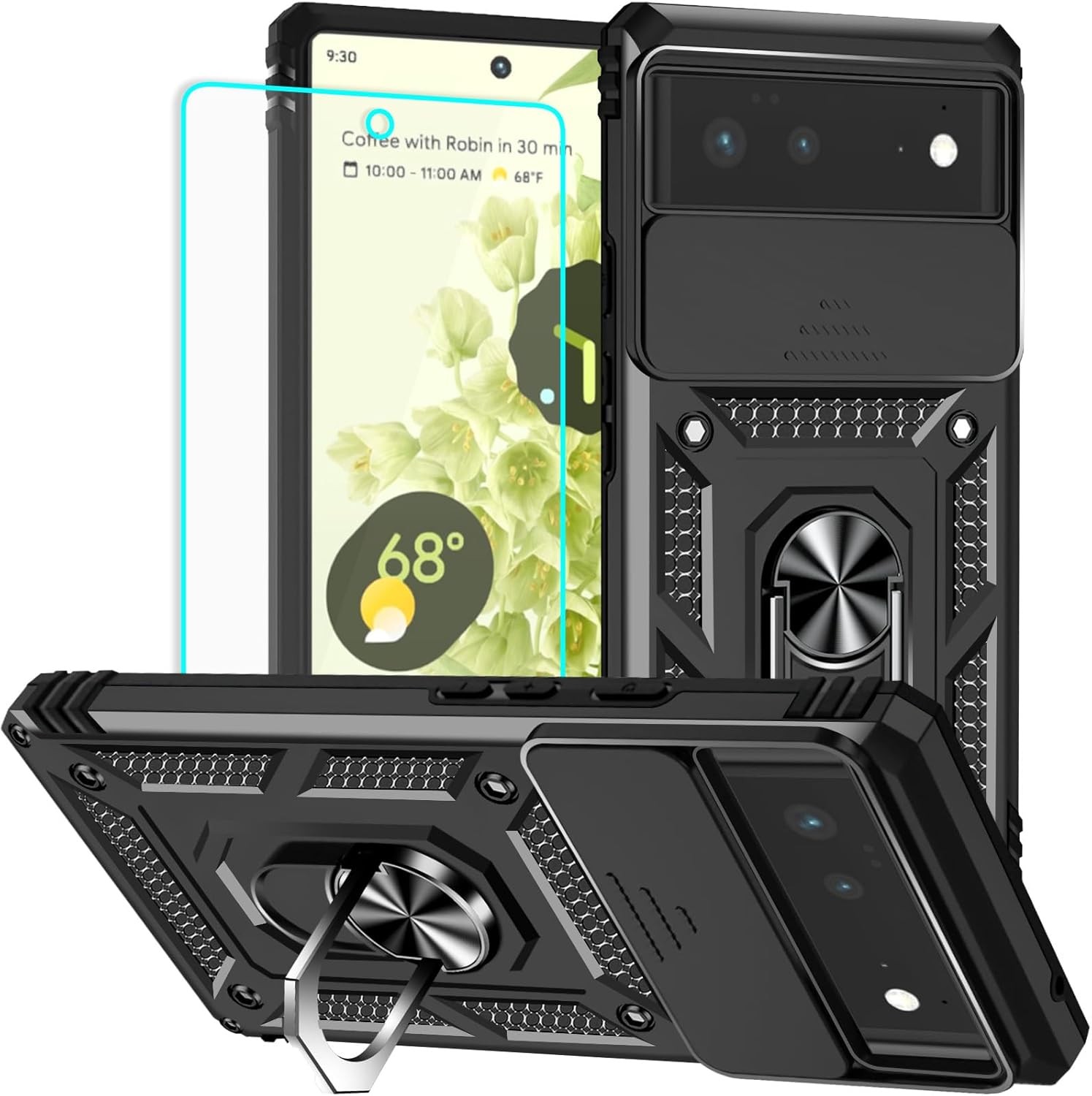 for Pixel 6 Case with Screen Protector: Military Grade 20ft. Drop Tested Ring Sh