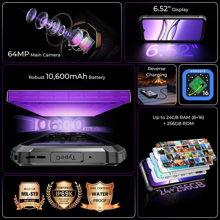 Global Version Oukitel G7 5G Phone IP68 24GB+256GB 10600mAh 64MP Android 16 NFC