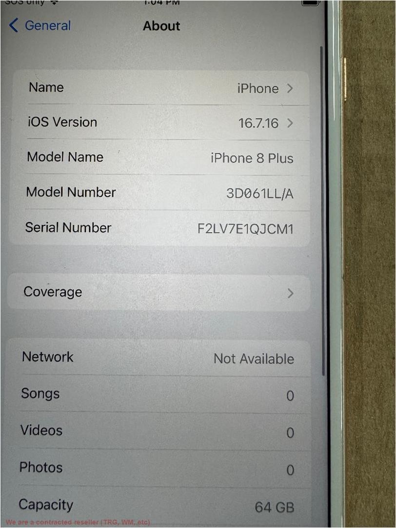 iPhone 8 Plus 64GB Gold SEE DETAILS UNKNOWN CARRIER
