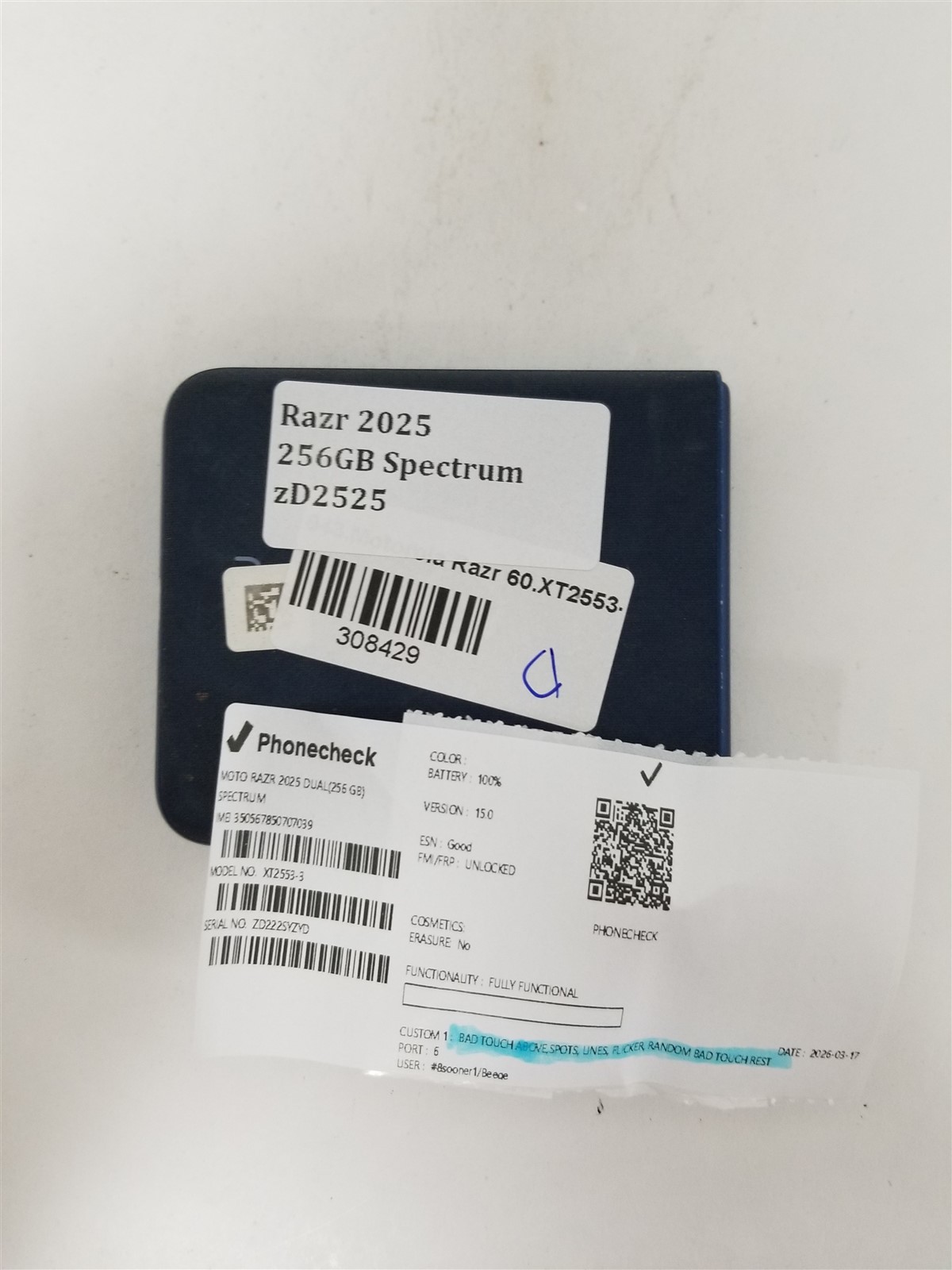 Motorola Razr 2025 256GB Blue XT2553-3 (Spectrum) Damaged zD2525