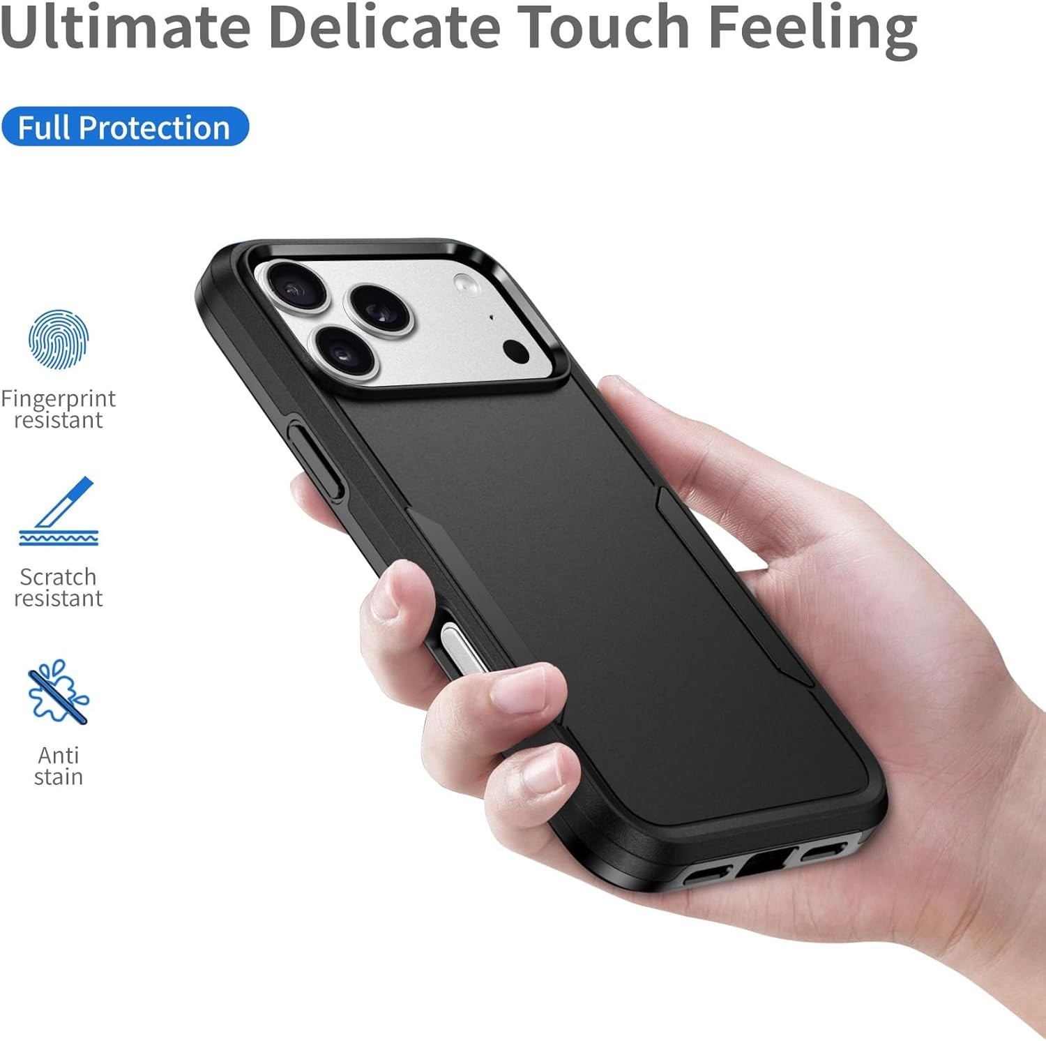 For iPhone 17 Pro Case Heavy Duty Rugged Shockproof Durable Cover-Black