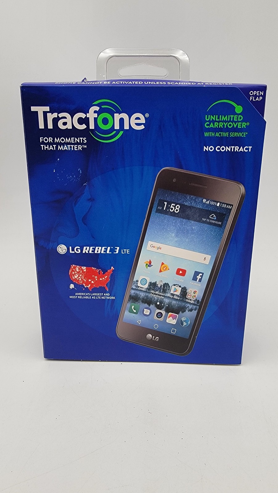 LG Rebel 3 LTE 16GB Black TracFone Android Smartphone 4G LTE Prepaid Boxed