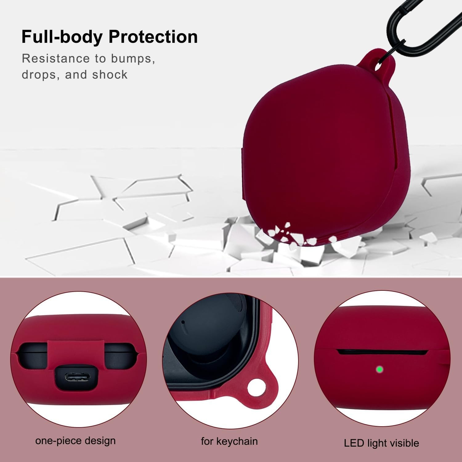 Burgundy Silicone Case with Cleaner Kit for Samsung Galaxy Buds FE, Pro 2, Live