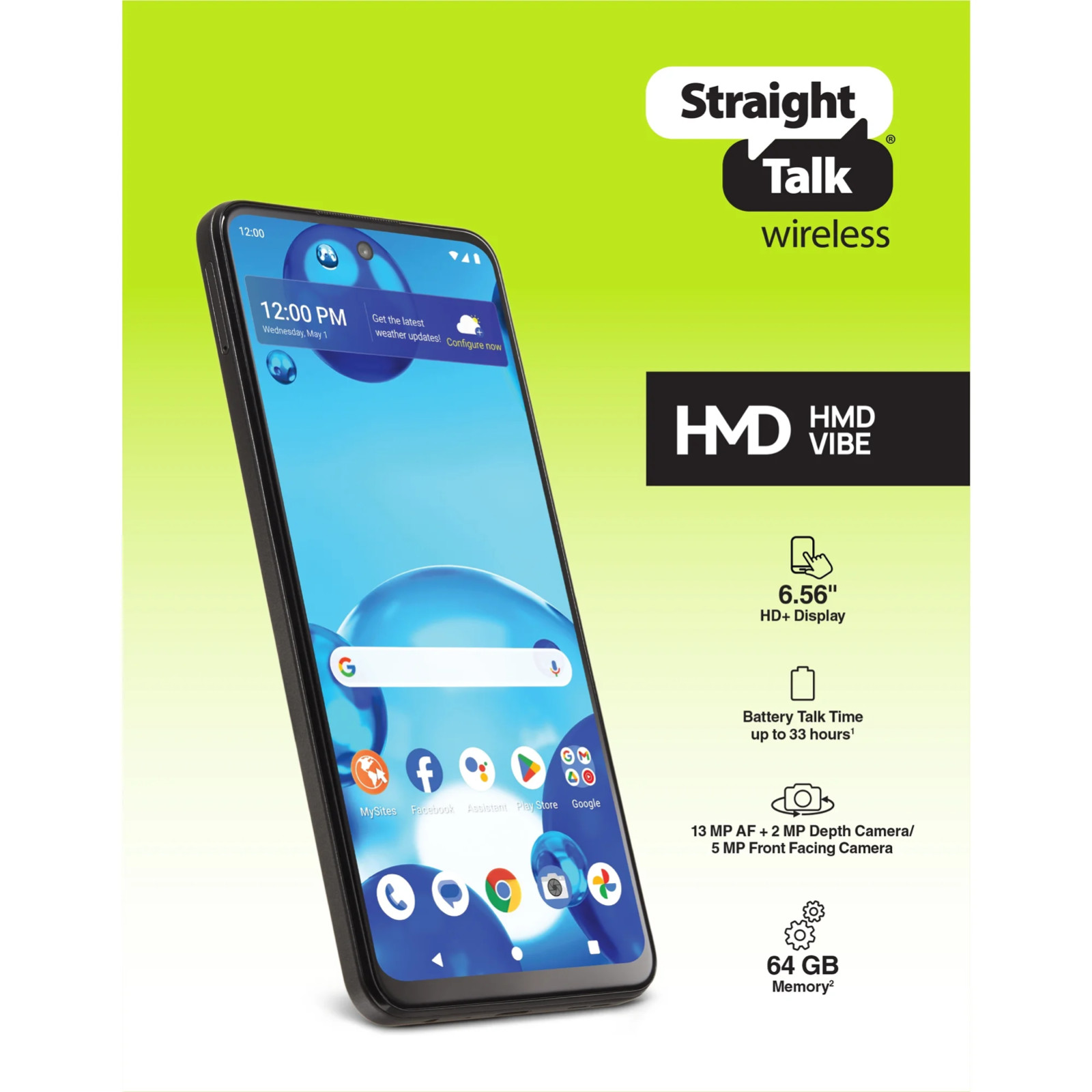 Straight Talk HMD Vibe, 64GB, Black – Prepaid Smartphone – Brand New Sealed