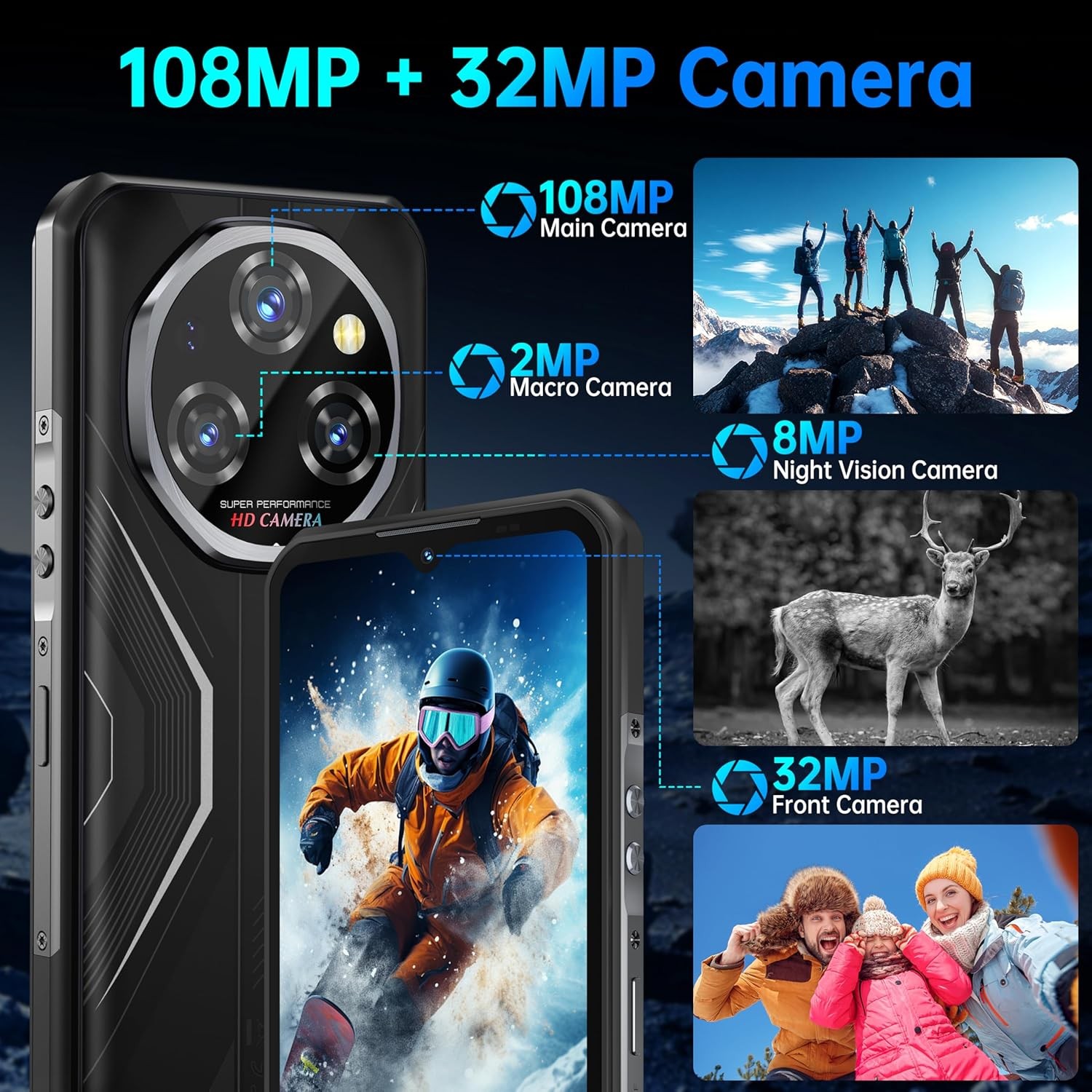 OUKITEL WP55 5G Rugged Phone Android 15 36GB+256GB 11000mAh 108MP NFC T-Mobile