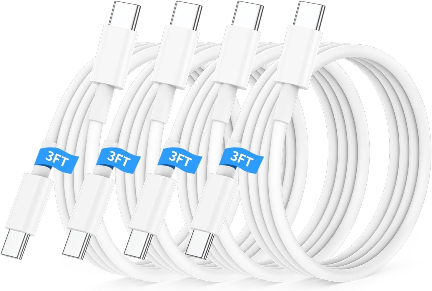 4-Pack 3FT USB-C Fast Charging Cable 60W for iPhone 15 16 Pro Plus and More