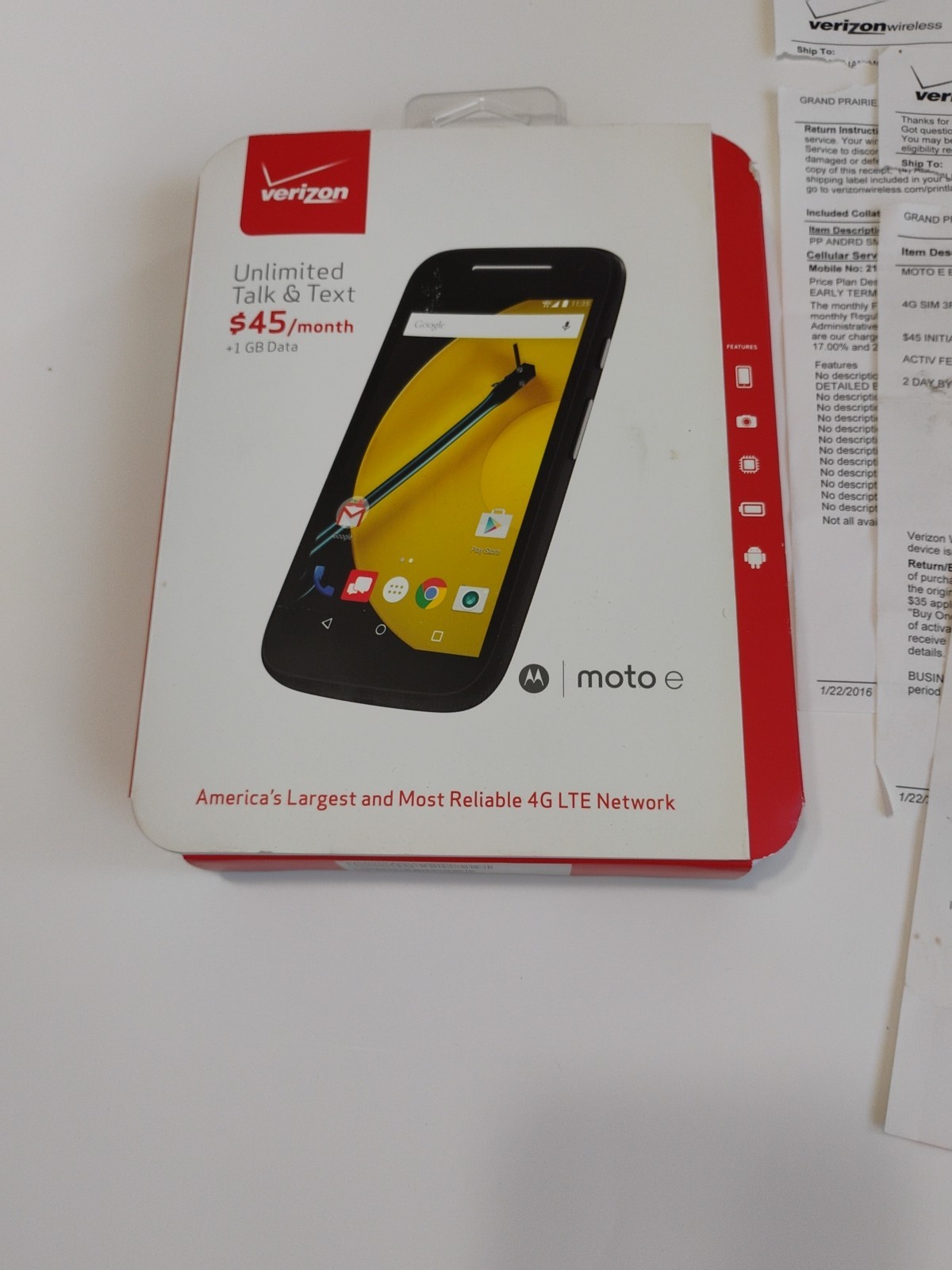 MOTO E XT1528PP 8GB Black (VERIZON) NEW SEALED,4G,2016 Original Paperwork