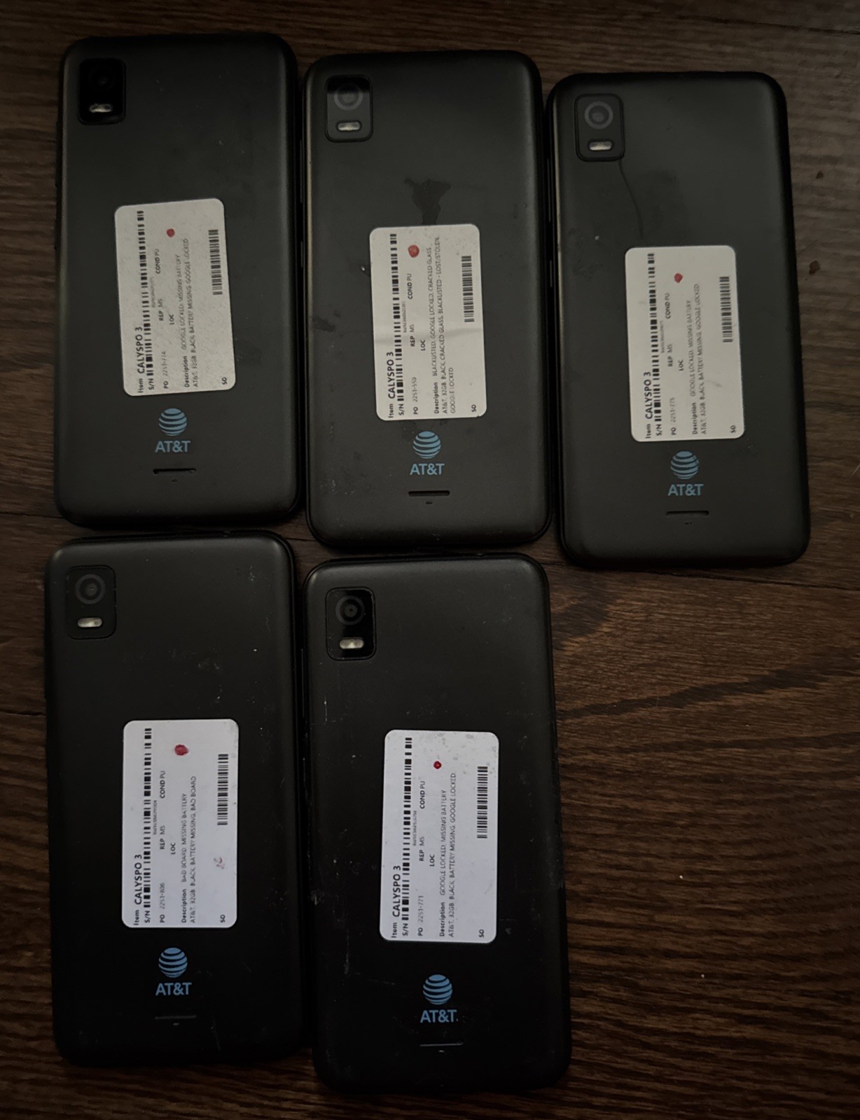 Lot of 5 Cracked Glass Broken Calypso 3 Parts Repair Gray Issues No Batteries