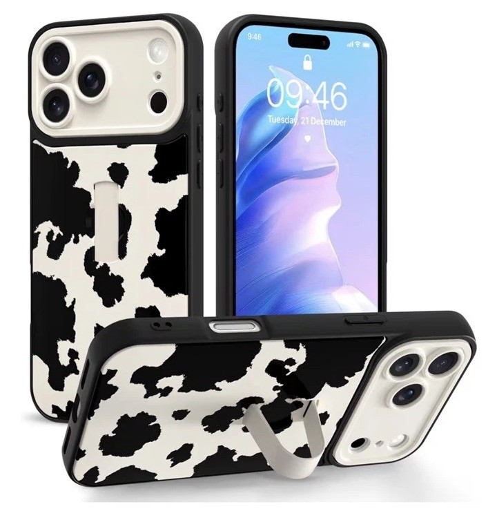 iPhone 17 Pro Max Case with Finger Strap Kickstand, Stylish Funny Milk Cow Cover