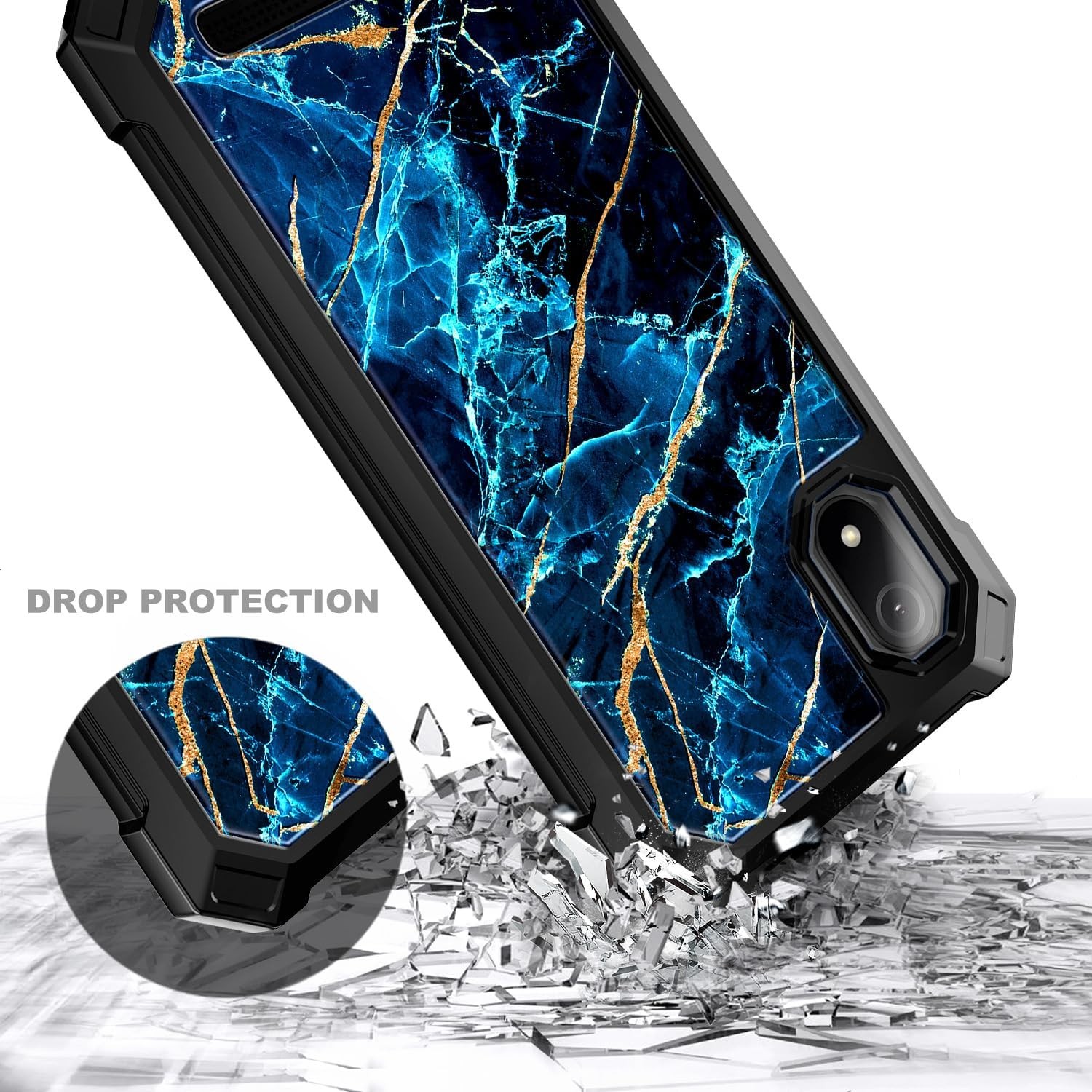 Cloud Mobile Stratus C8 Phone Case with Tempered Glass Screen Protector, Marble