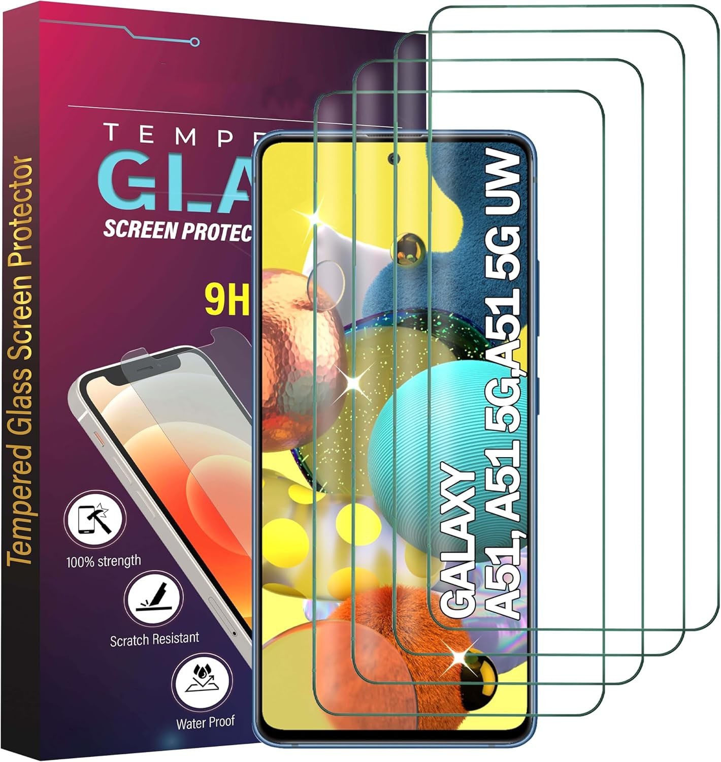 Samsung Galaxy A51 5G Screen Protector Tempered Glass Bubble Free 4Pack Saver