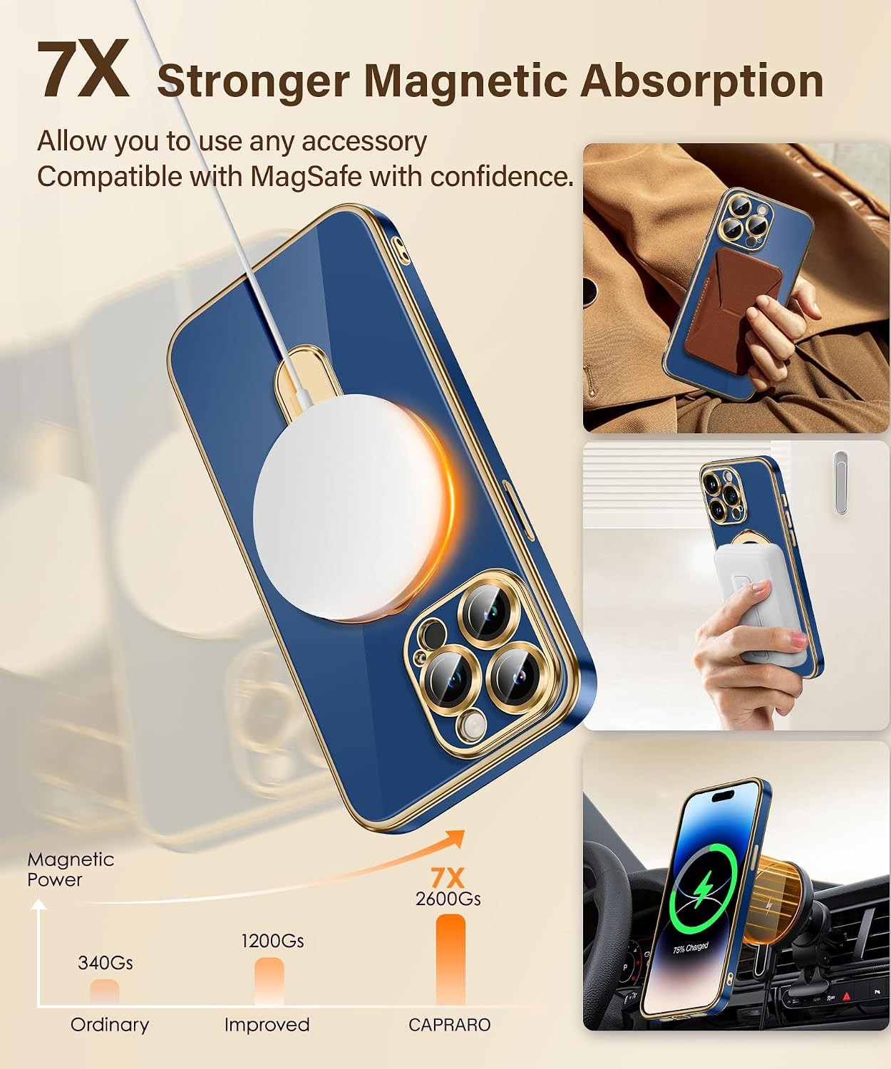 Shockproof Protective Case for iPhone 13 Pro Max, Magnetic Ring Stand, Deep Blue