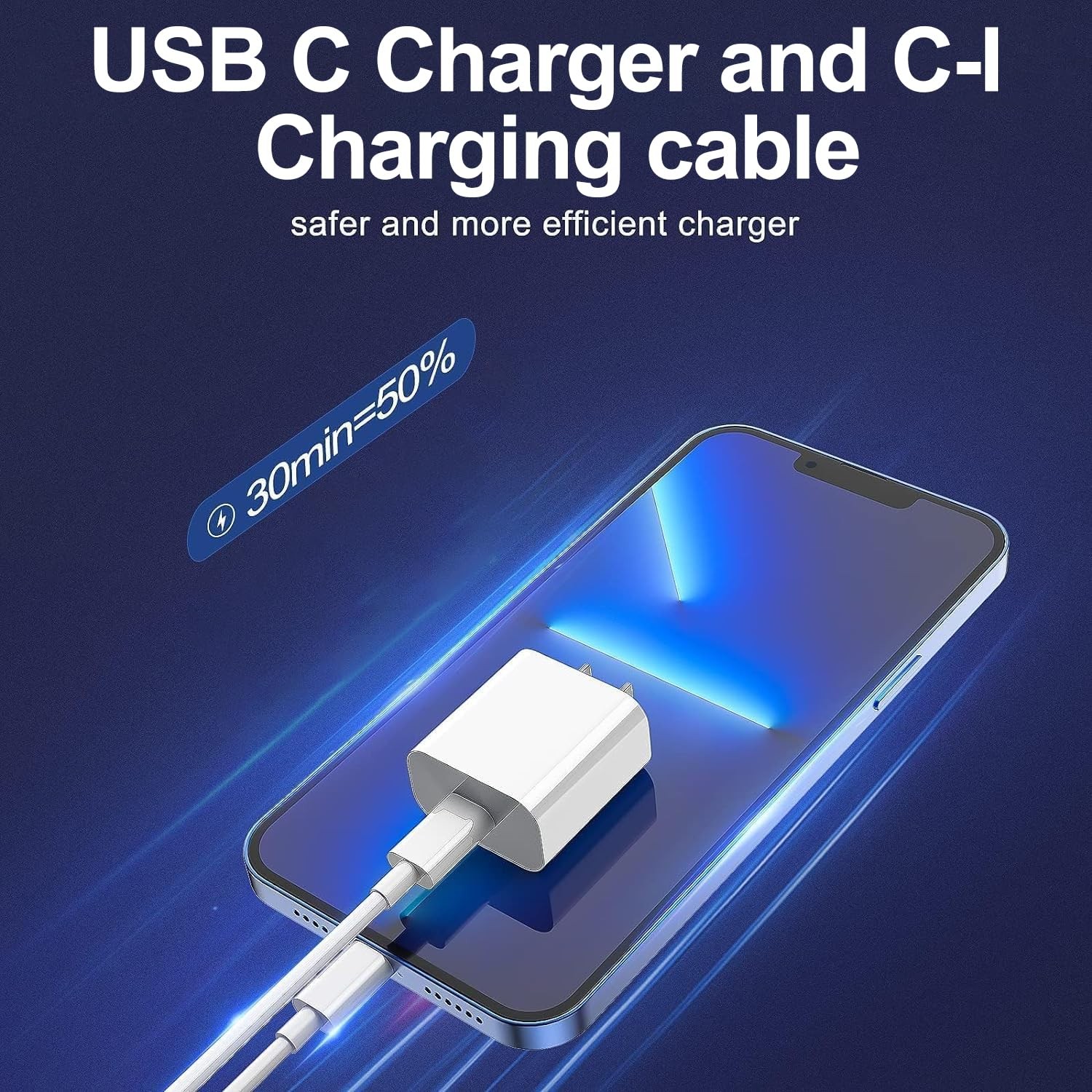 Type-C Fast Charger Adapter 20W 2-Pack for iPhone 14/13/12 with 6FT & 10FT Cable