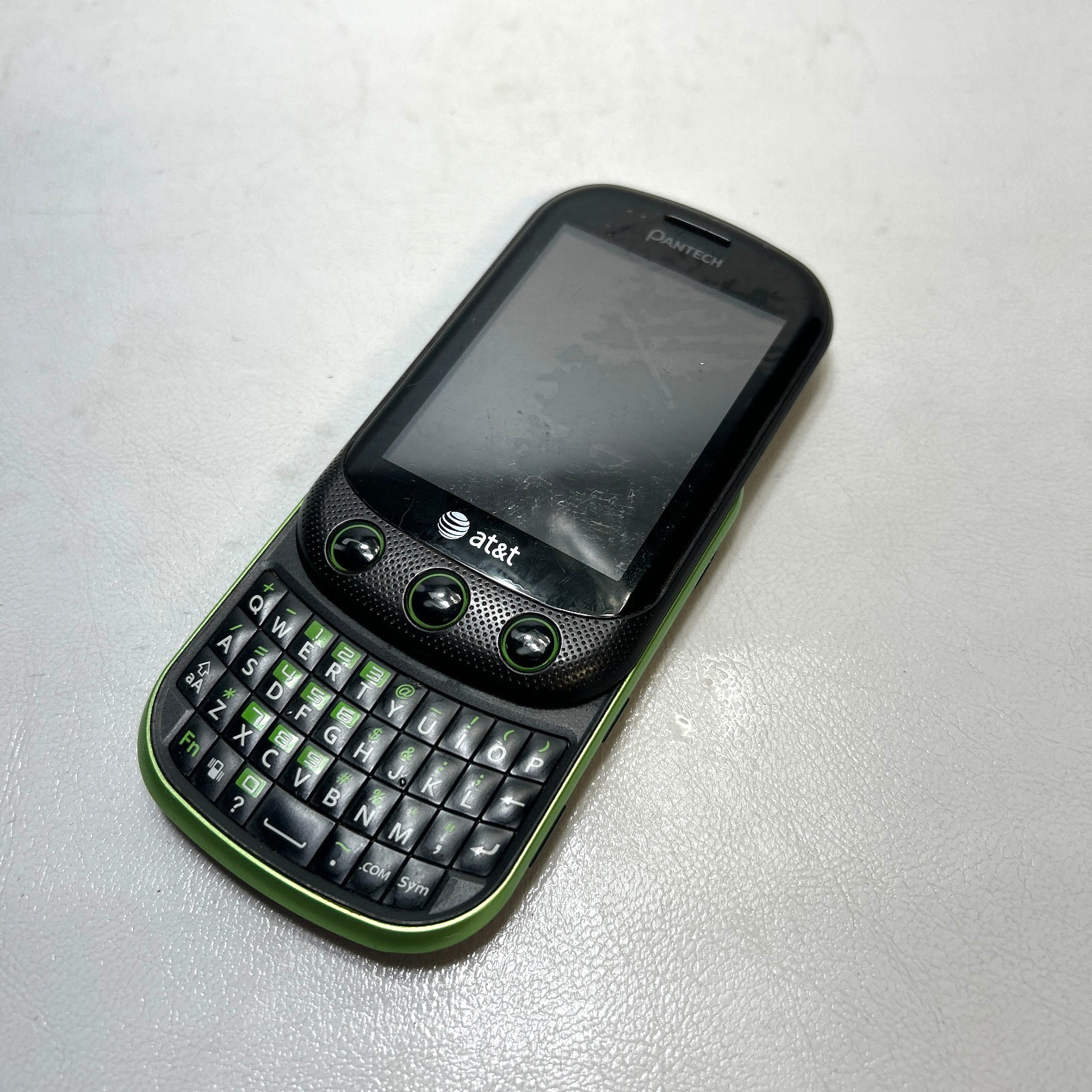 Pantech Pursuit P6010 AT&T Green Slider QWERTY Phone Tested Works Good Battery