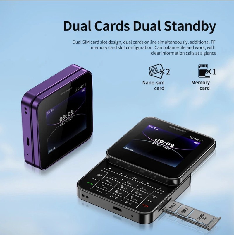 Unlocked Mini Rotating Sliding Mobile Cell Phones GSM Speed Dail Dual SIM Phone