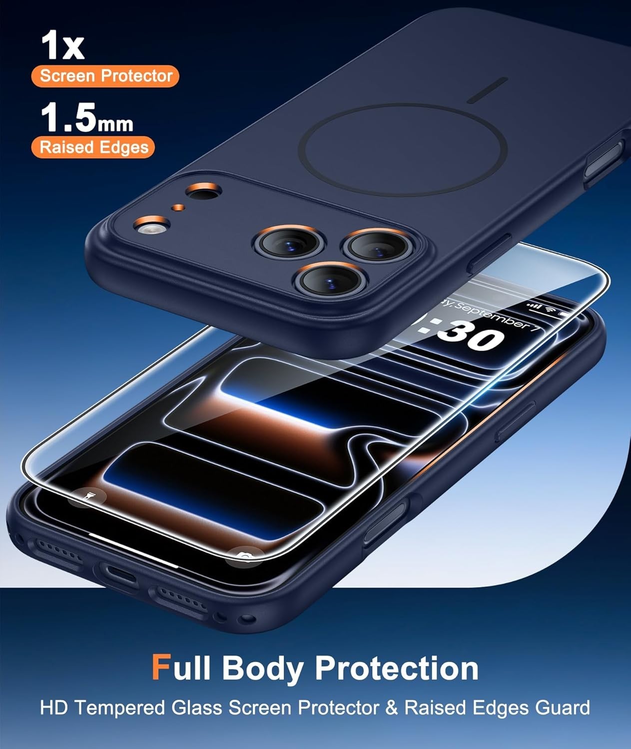 for iPhone 17 Pro Max Case Solid Blue Matte Magnetic Phone Screen Protector