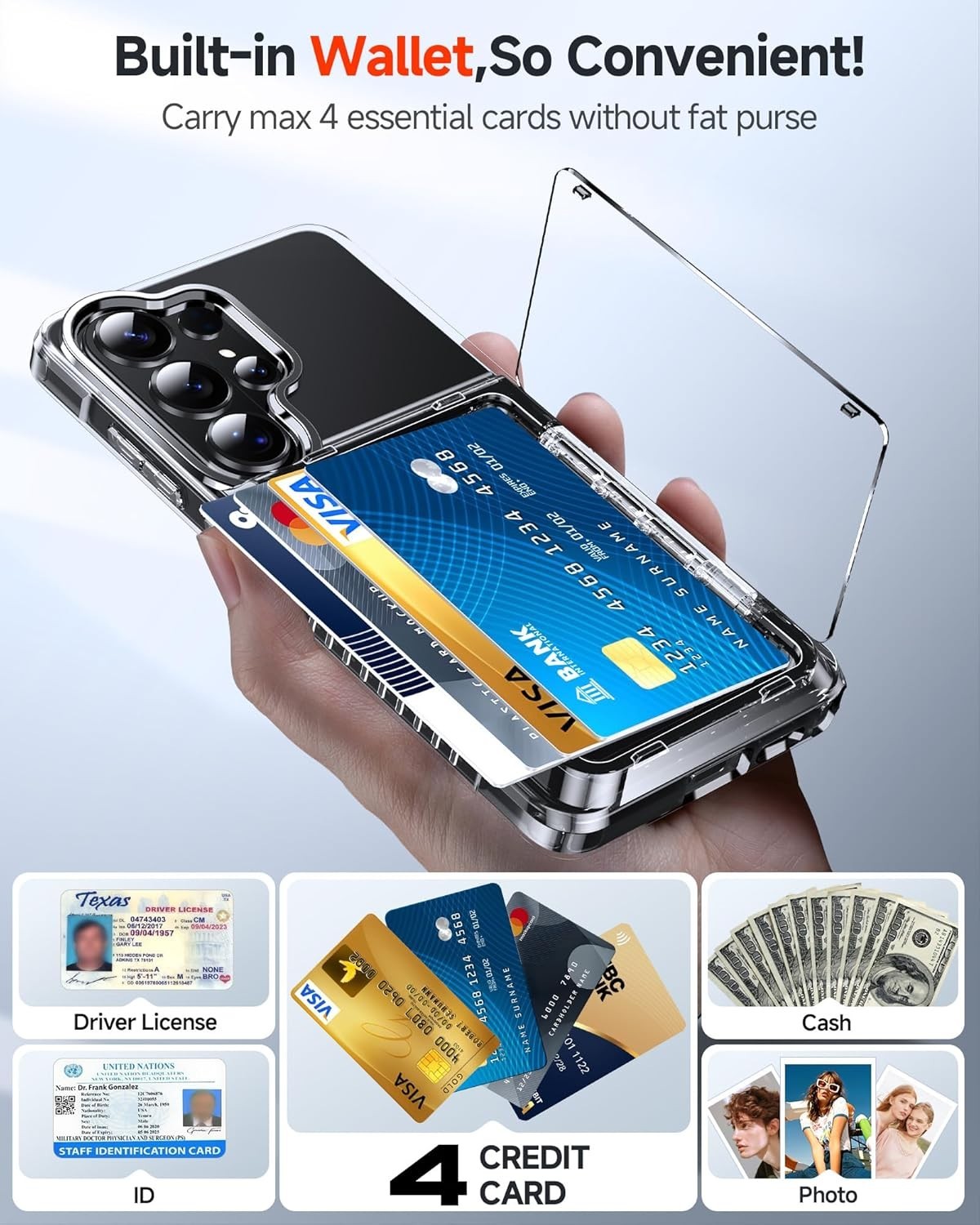 for Samsung Galaxy-S25-Ultra Wallet Case: Clear S25ultra Phone Cases with Card
