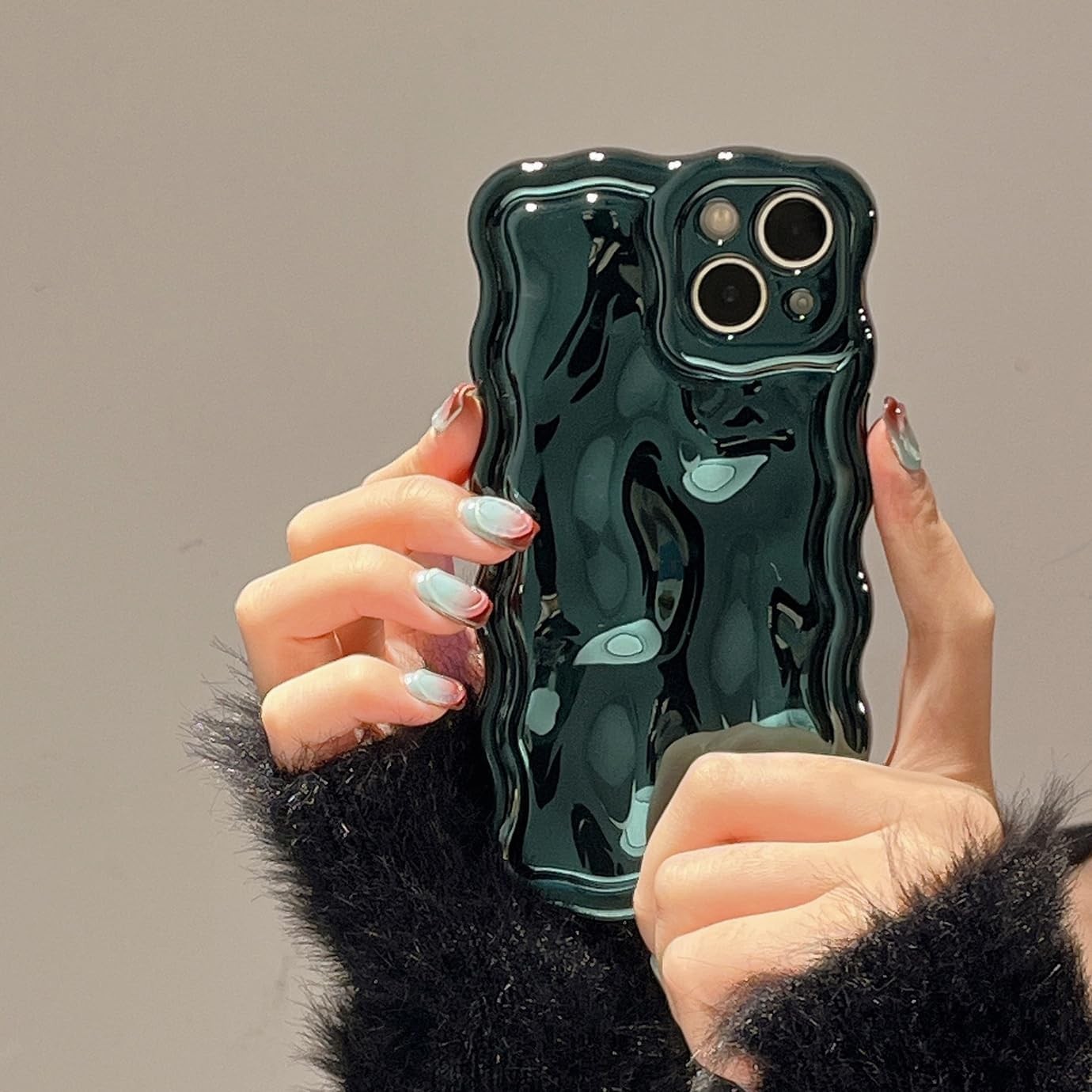 Case for iPhone 13 Pro Max, 3D Meteorite Bubble Pattern Glitter Curly Wavy Frame