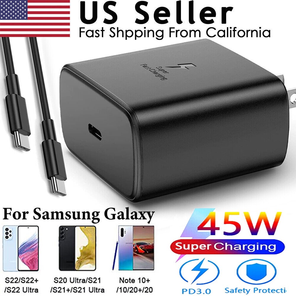 45W Super Fast Wall PD Charger Plug + USB C Cable For Samsung Galaxy S21 S22 S23